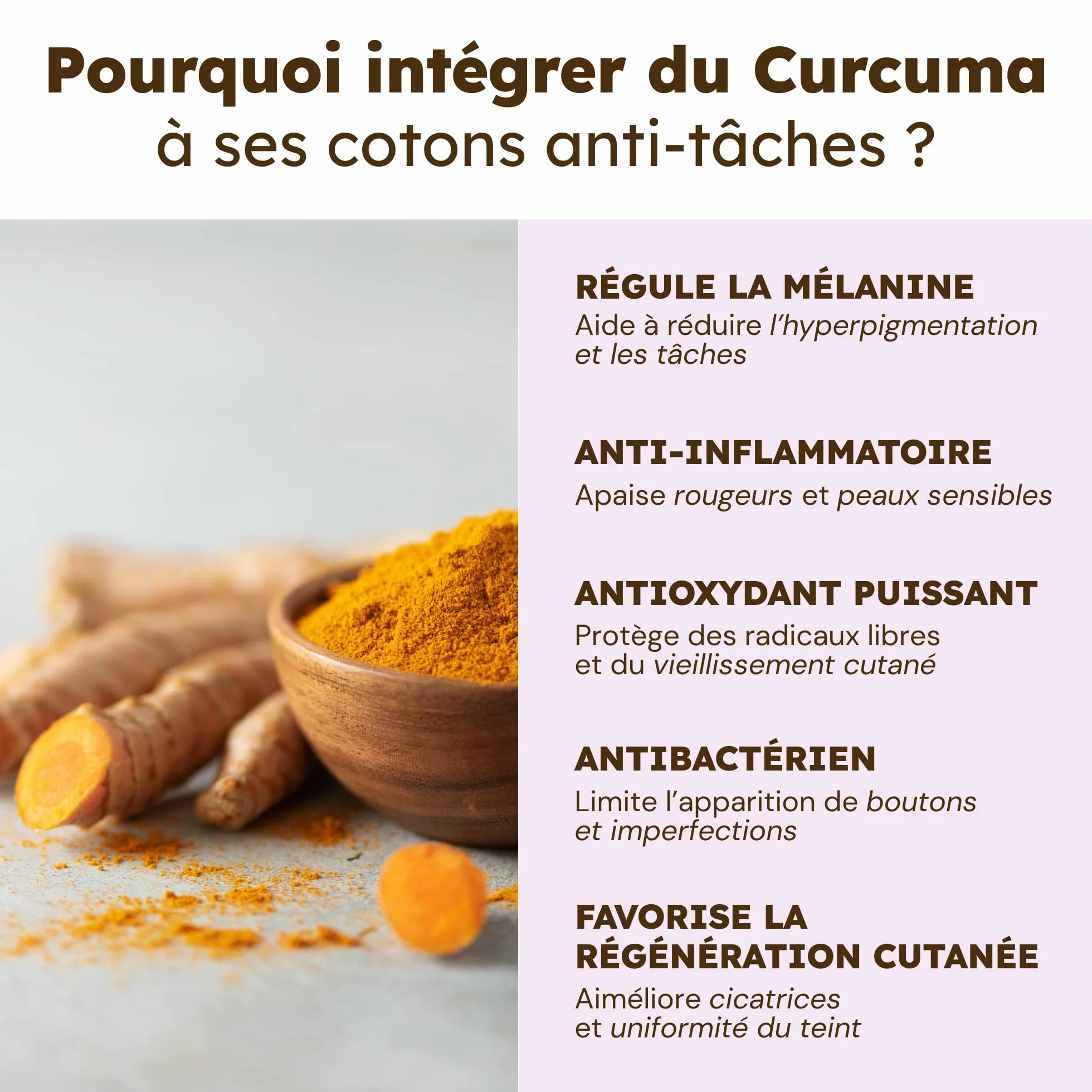 Cotons anti-imperfections visage & corps Curcuma Vitamine C Niacinamide 30 cotons