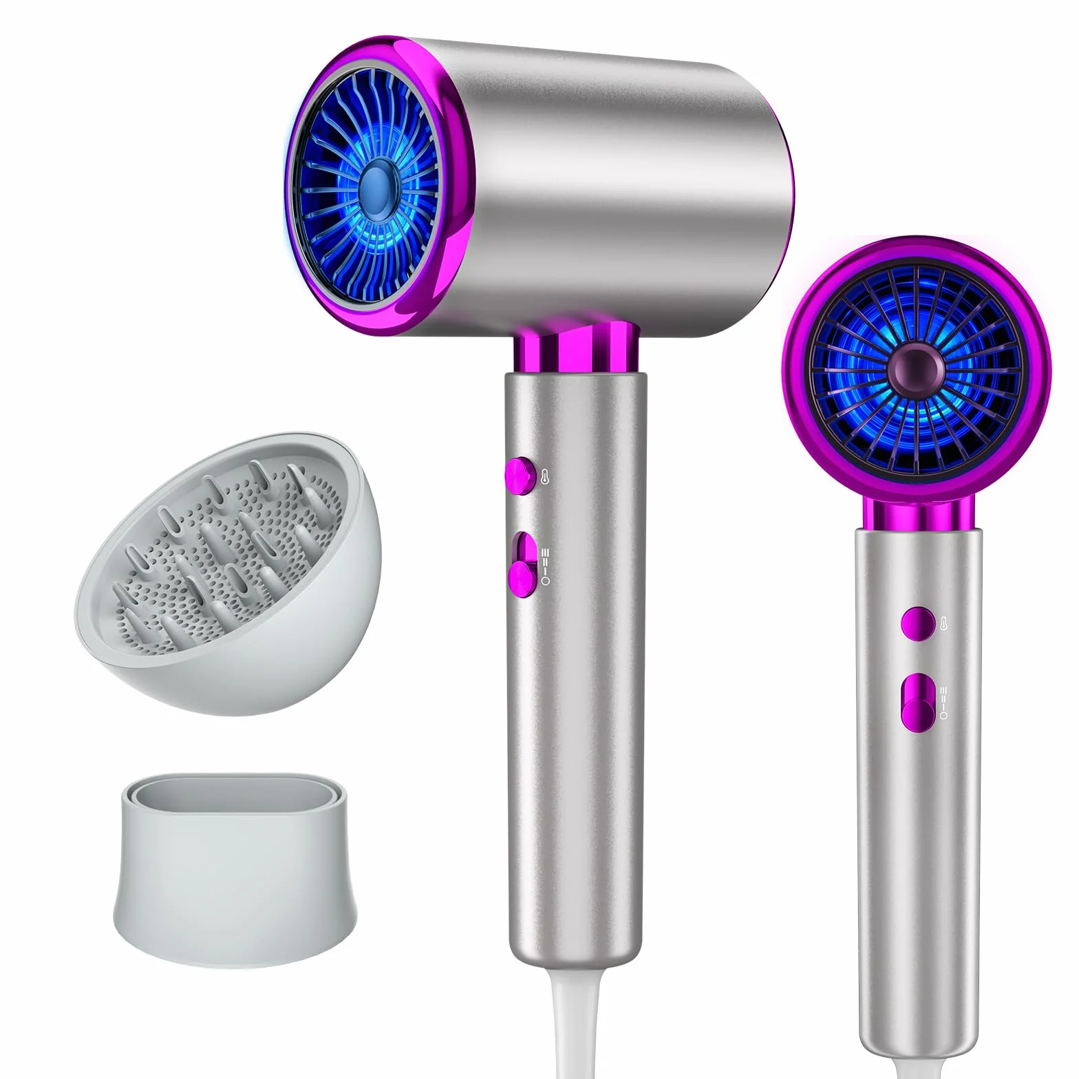 Sèche Cheveux Ionique 2400W Diffuseur Boucles 3 Températures 2 Vitesses Air Froid