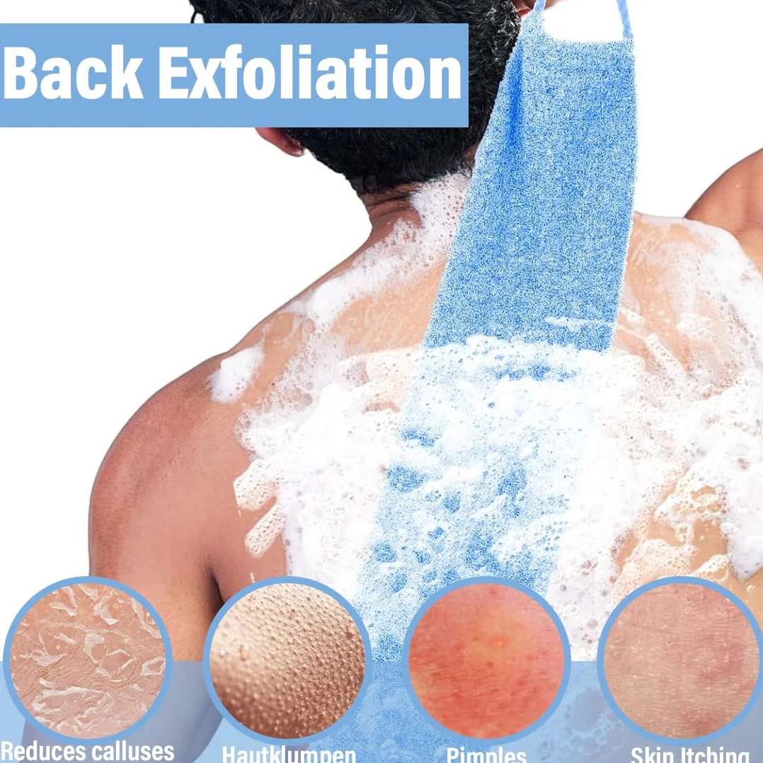 Brosse pour se Laver le Dos, Sangle Lave Dos, Tampon Exfoliant Dos, Bleu