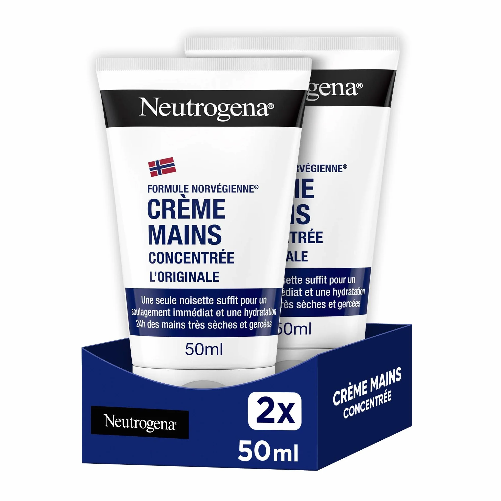 Neutrogena Crème Mains Concentrée L'Originale Formule Norvégienne lot de 2 tubes 50 ml crème hydratante mains sèches gercées hydratation 24h