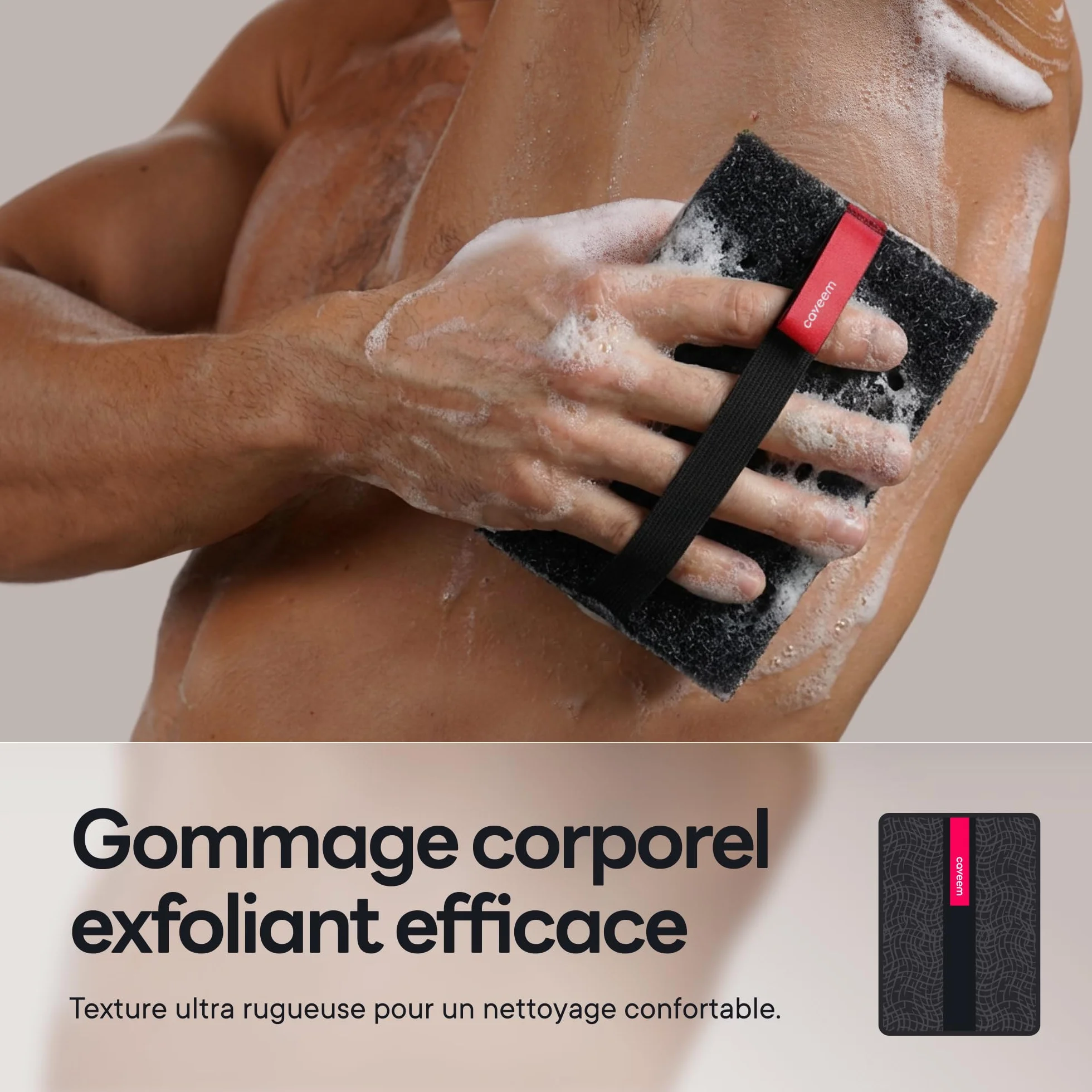 CAVEEM Éponge Exfoliante Corps Double Face Fibres Épaisses Lot de 2 Gris Foncé