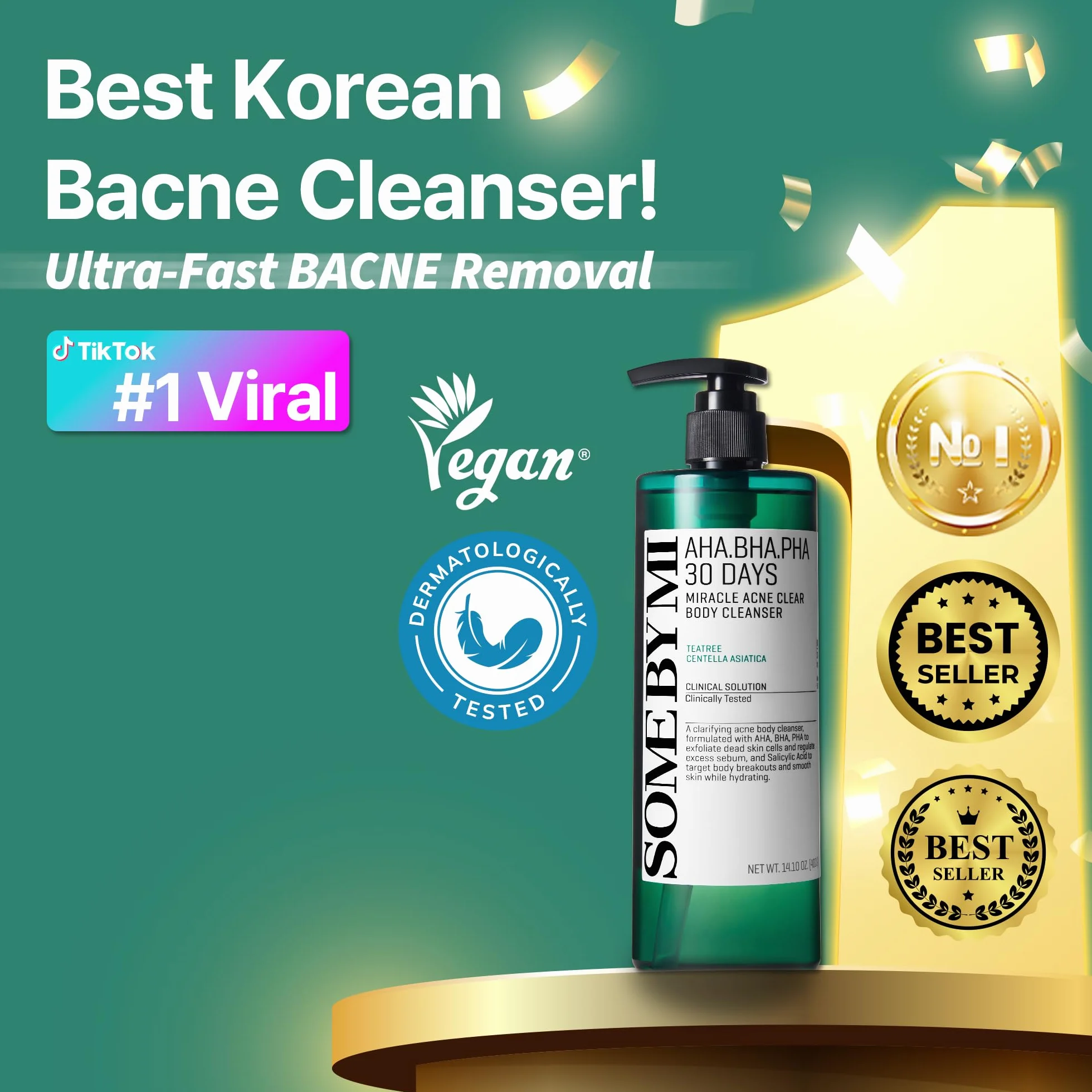 SOME BY MI AHA BHA PHA 30 Days Miracle Acne Clear Body Cleanser 400ml Gel douche exfoliant au tea tree