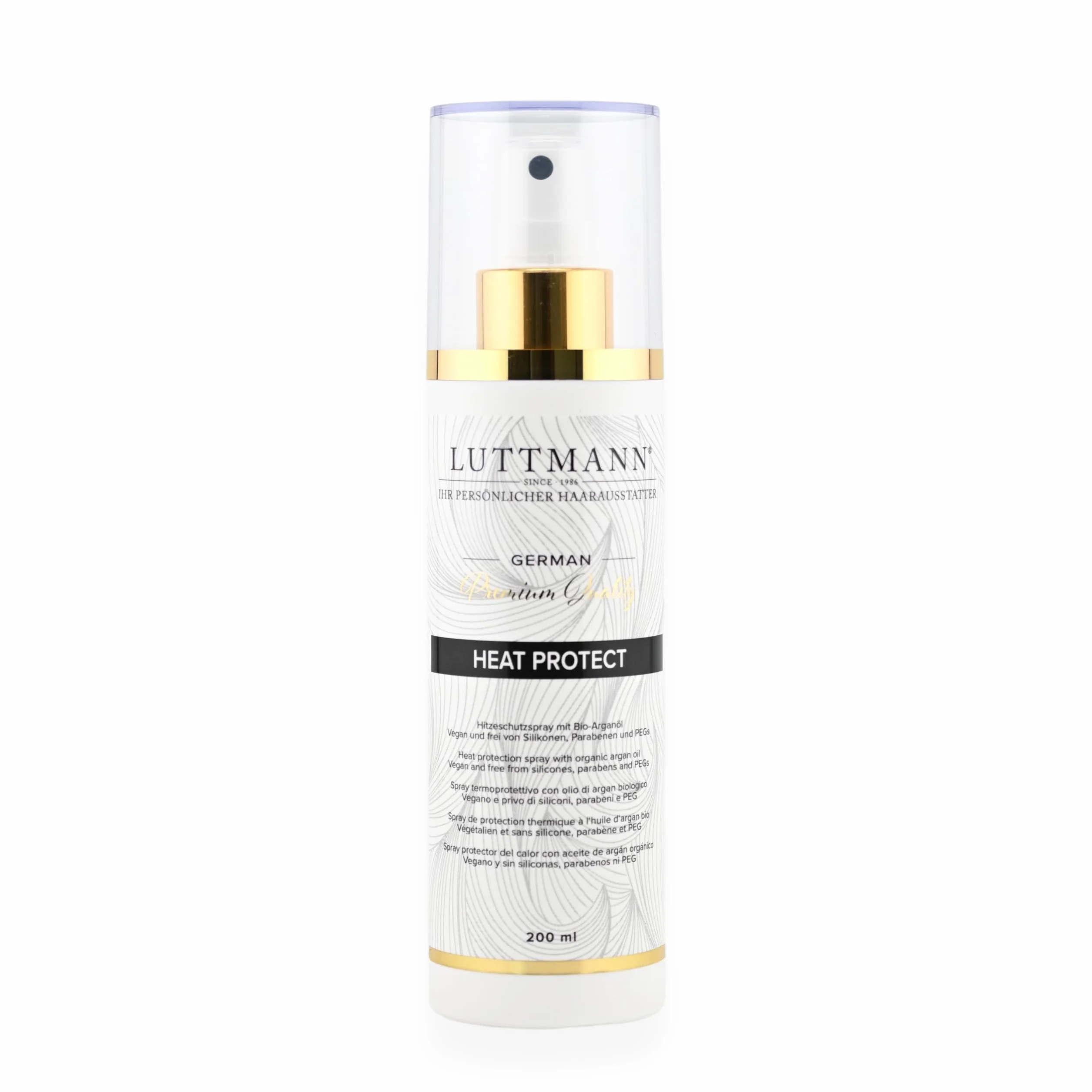 Spray Heat Protect 200 ml - Spray de protection thermique à l'huile d'argan bio pour extensions, perruques, postiches et cheveux naturels - Fabriqué en Allemagne