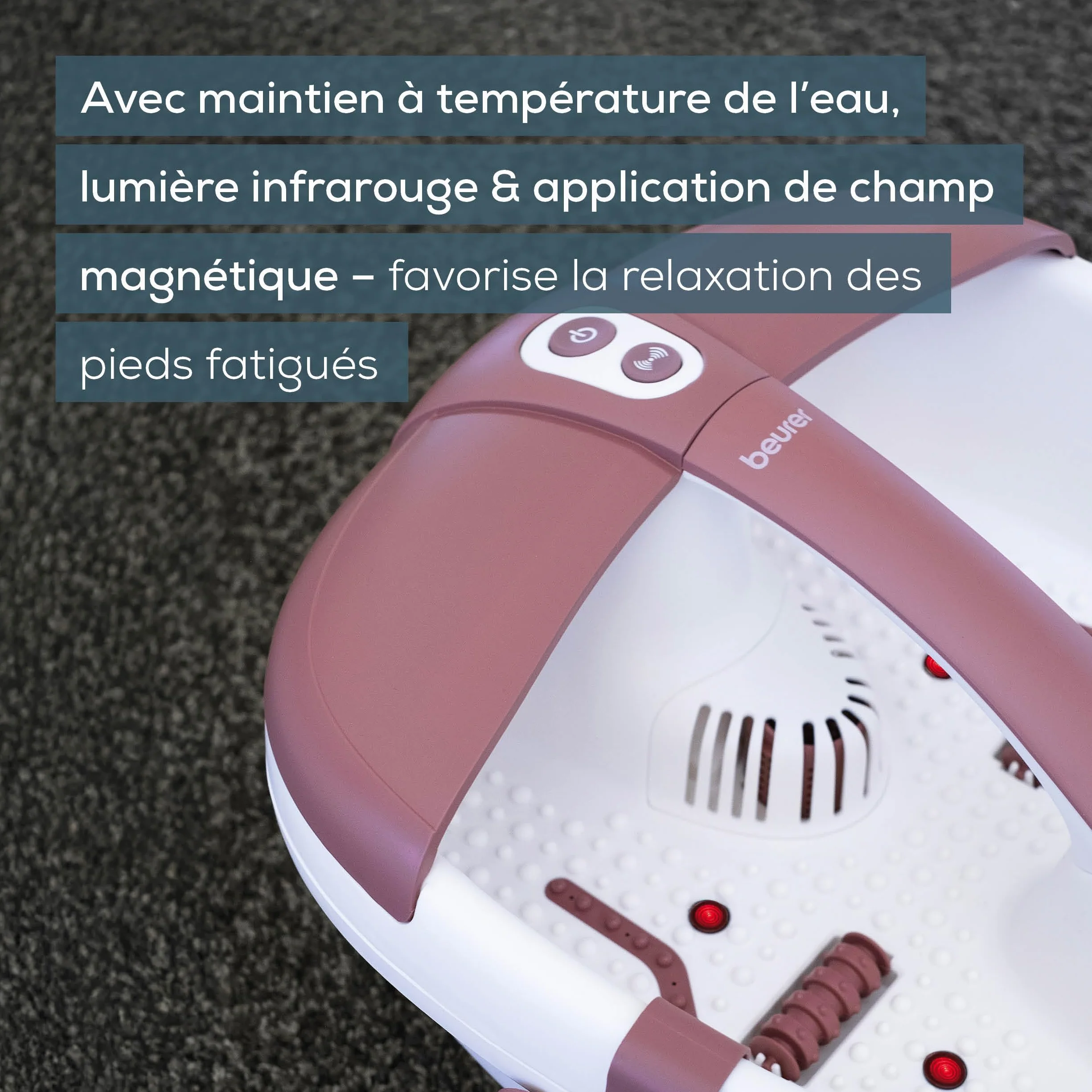 Beurer FB 35 bain de pied massage vibrations bulles 3 embouts pédicure interchangeables maintien température aromathérapie pointure 44