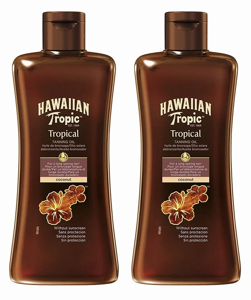Hawaiian Tropic Huile de bronzage Glowing 200 ml Parfum tropical avec vitamine E Vegan