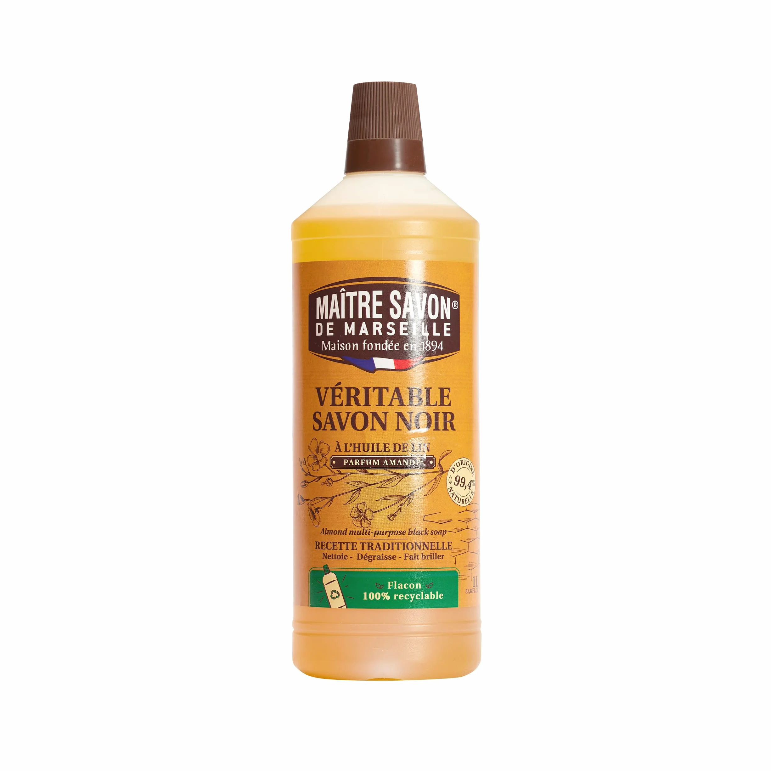 Savon Noir Liquide à l'huile de Lin MAITRE SAVON DE MARSEILLE 1L