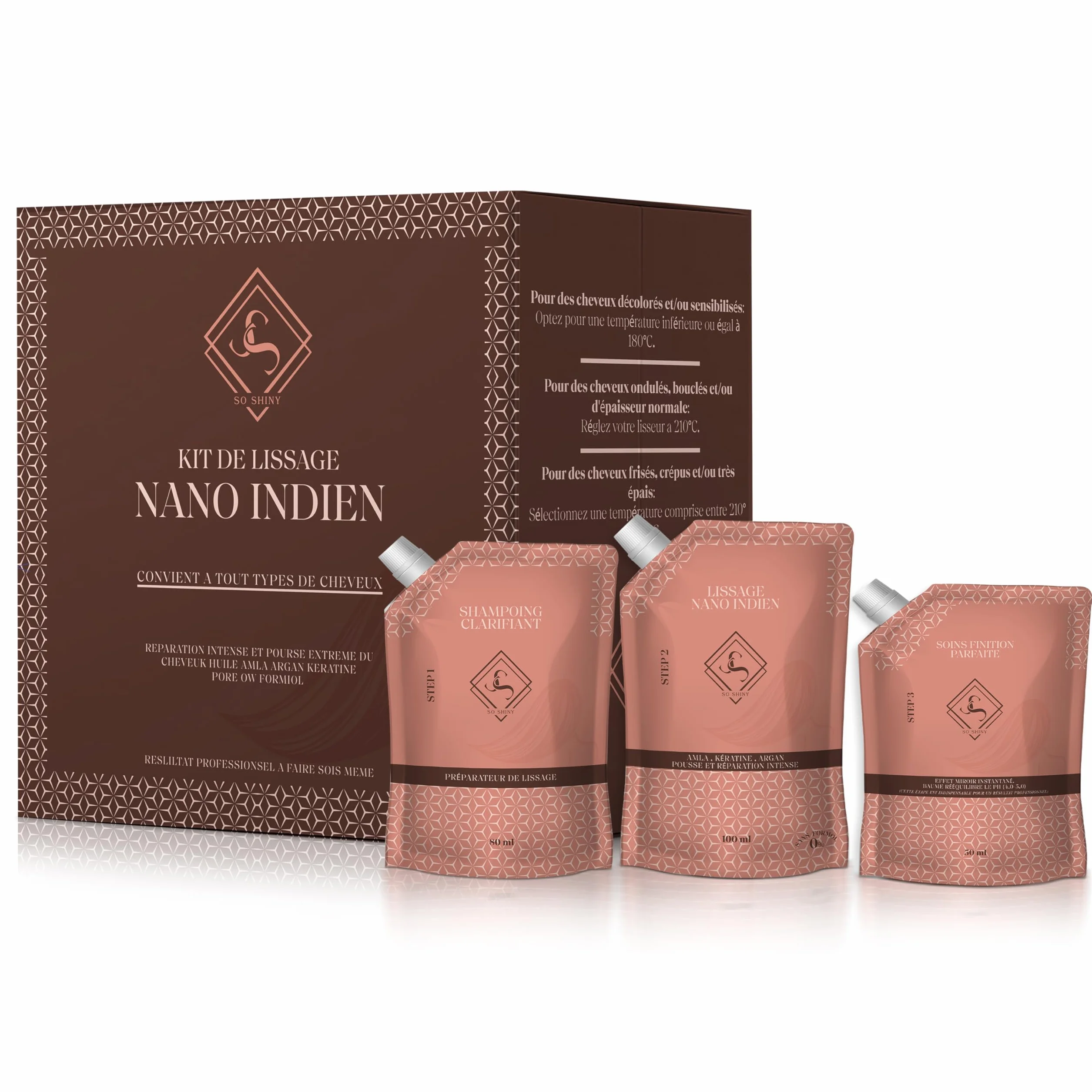 Kit lissage brésilien nano indienne sans formol - Huile croissance longue durée traitement professionnel