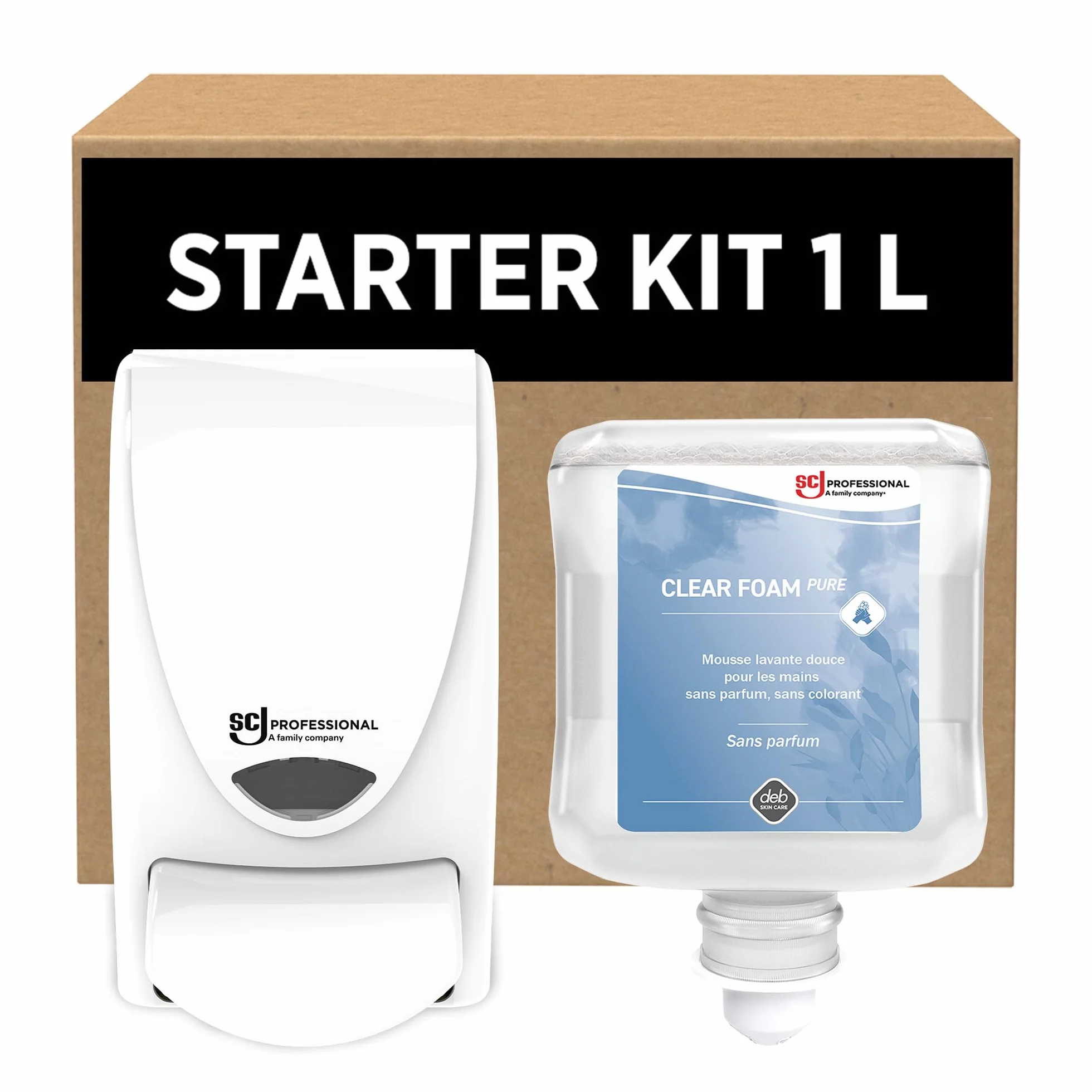 SC Johnson Professional Clear Foam Kit de Démarrage – Distributeur Mural de Savon pour Les Mains – Nettoyant moussant – 1 Distributeur + 1 Recharge (1 Litre) – Réservé à Un Usage Professionnel
