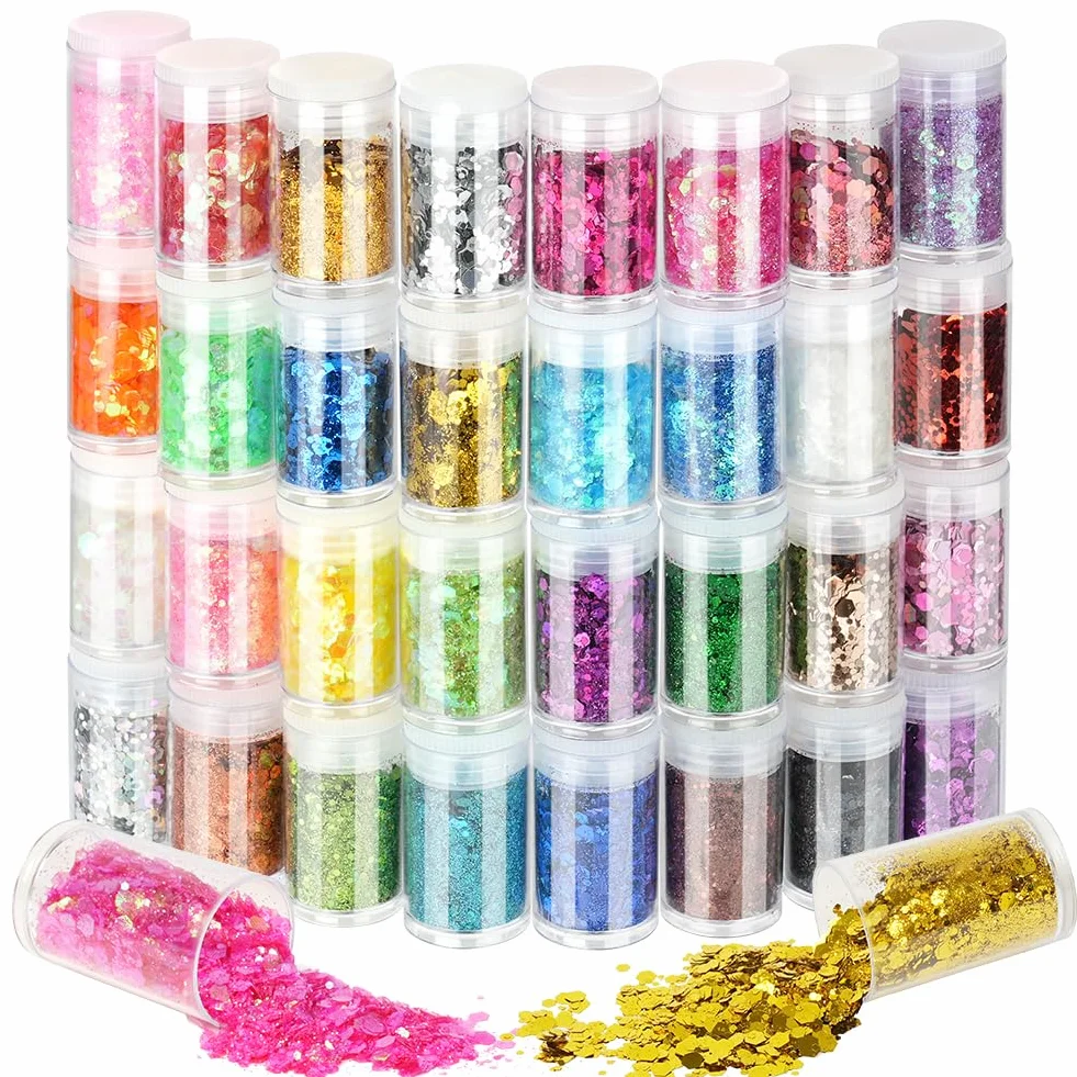 Poudre de Paillettes 32 Couleurs, Paillettes Fines Maquillage Glitter Nail Art 7g