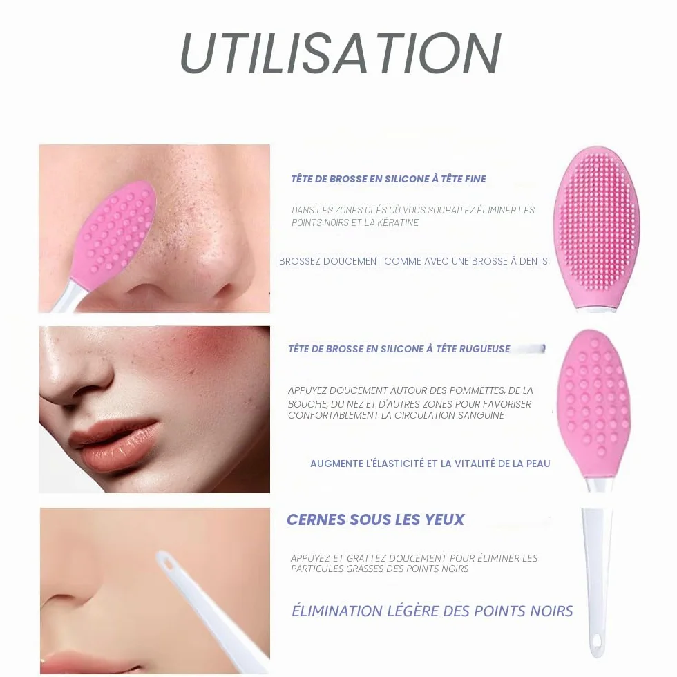 Pinceau à Lèvres Exfoliant Double Face en Silicone 4 Pièces