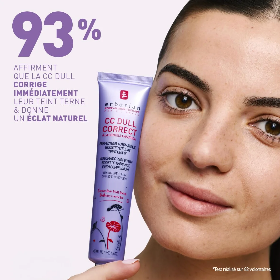 Erborian CC Dull Correct Soin Perfecteur Automatique de Teint Centella Asiatica Booster Éclat Illuminateur Peau Unifiée Crème Visage