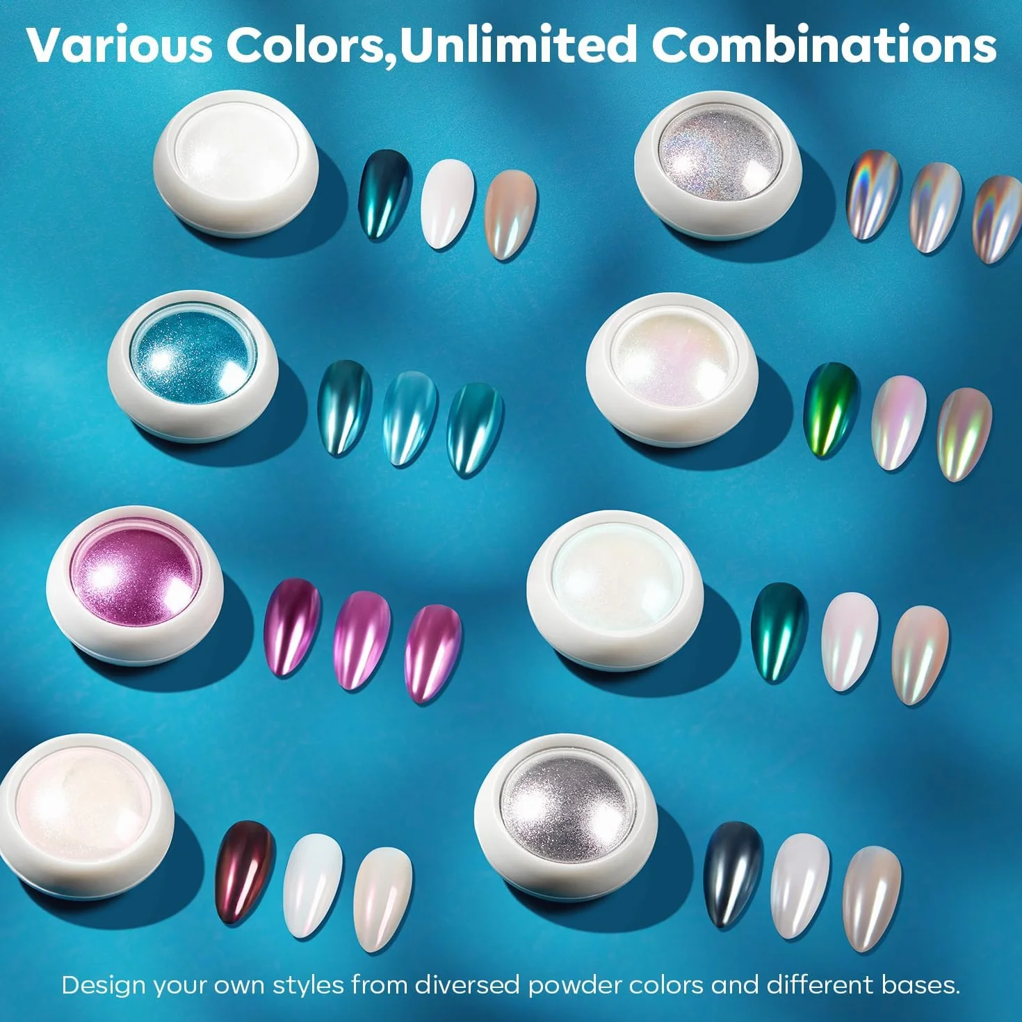 MODELONES Perle Poudre Chrome Ongles Blanc 25PCS avec Fards Chrome Nuanciers Palettes Ombres Yeux Stylo Détail Vernis Poudre Manucure