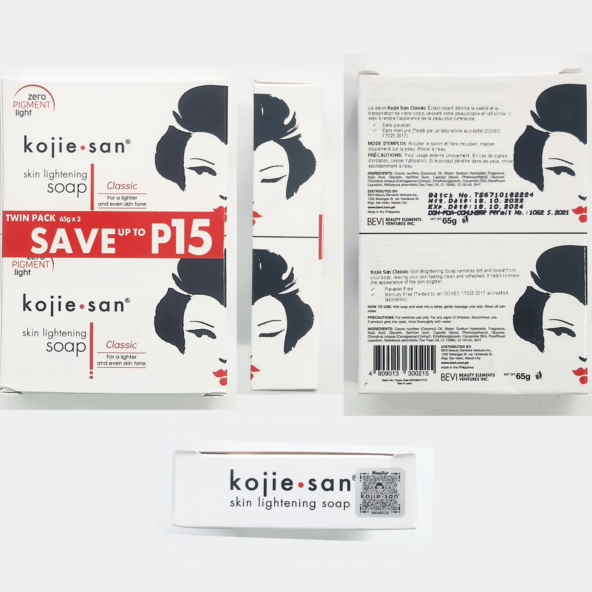 Kojie San Savon Éclaircissant à l'Acide Kojique 2 Barres 65g