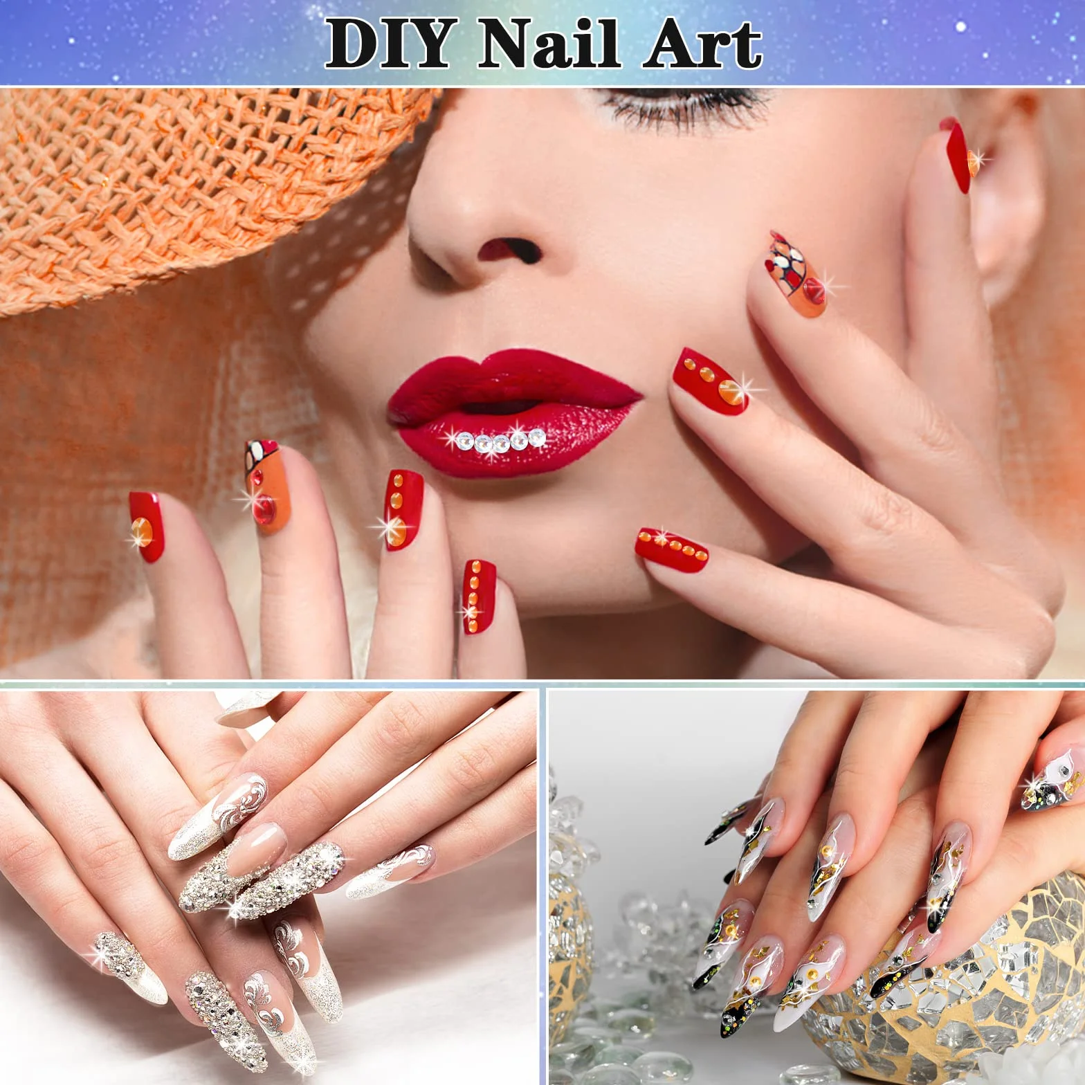Diboniur 2310 Pièces Strass Auto-Adhésifs Brillants pour Maquillage, Nail Art et DIY
