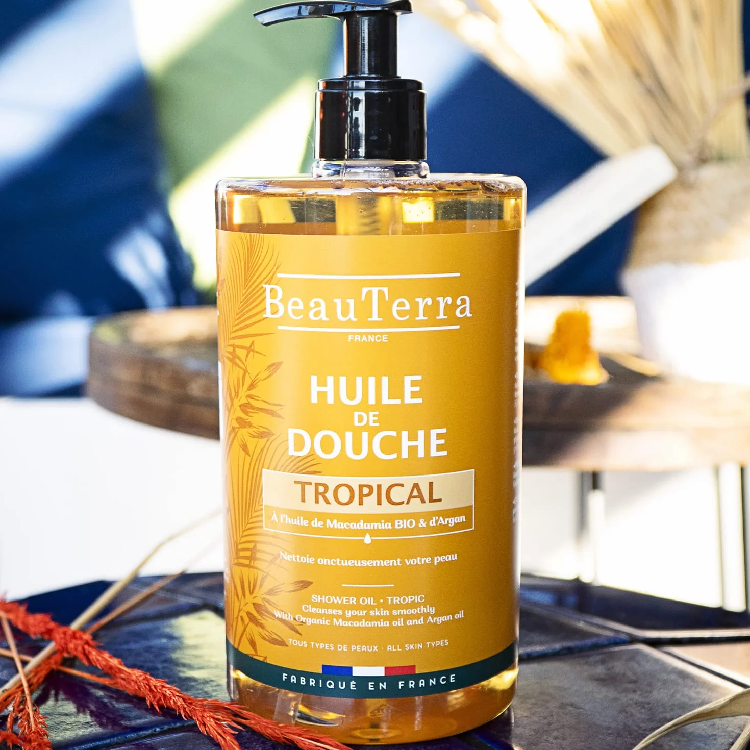 BeauTerra - Huile de Douche, 750 ml - Tropical - Sans Savon - à l'Huile d'Argan et Macadamia Bio - Hydrate et Rajeunit - Fabriqué en France (Lot de 2)