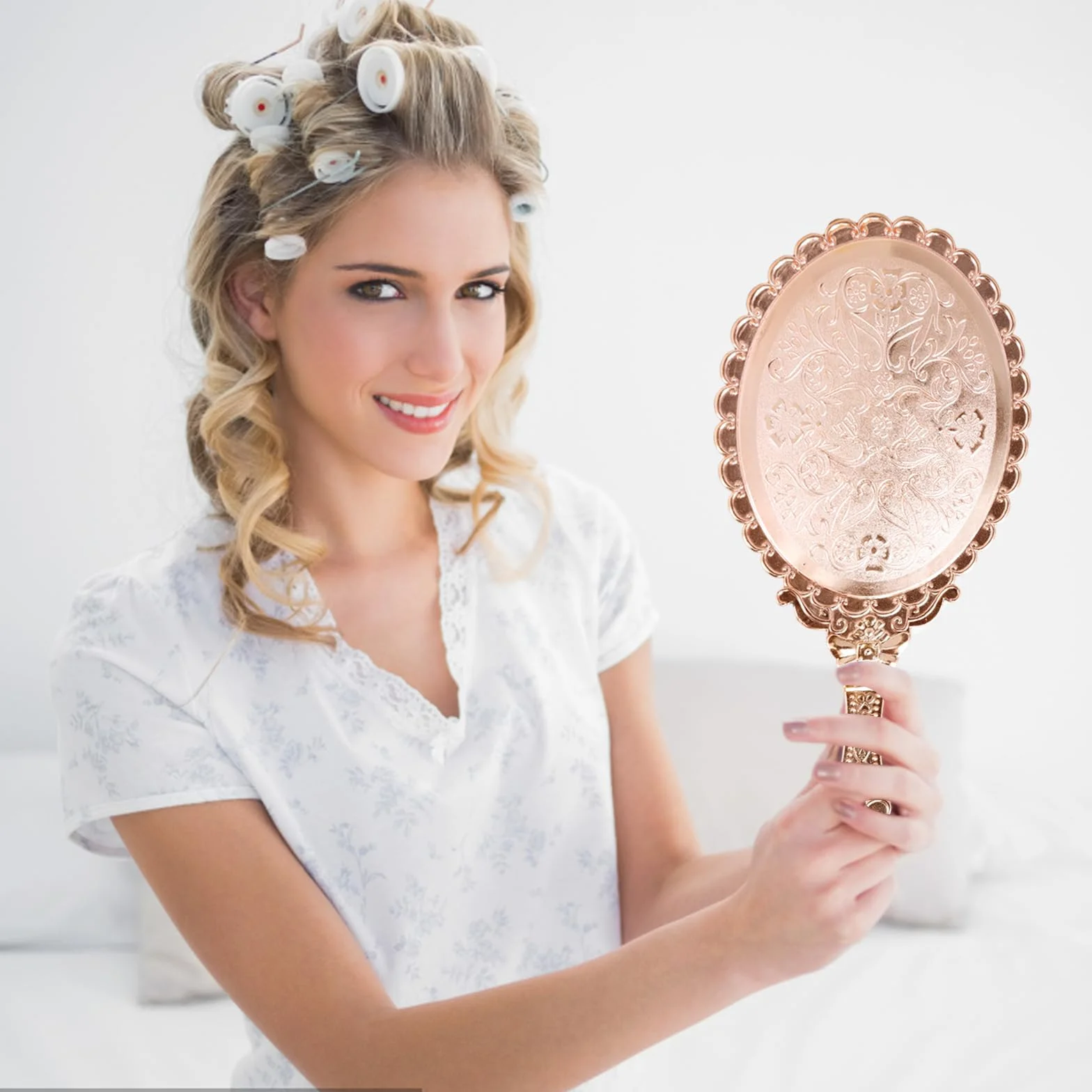 Miroir de Poche Vintage Miroir à Main Miroir de Voyage Miroir de Maquillage Or Rose