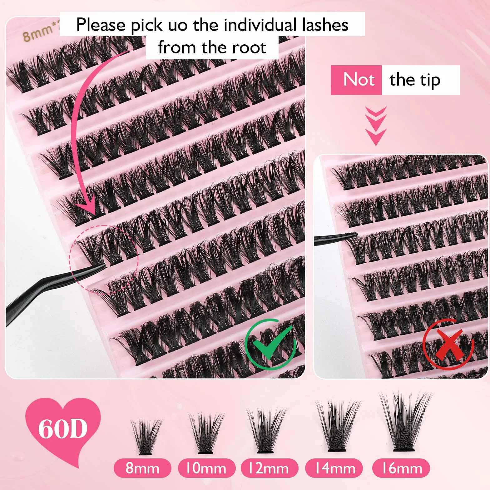 Sixstarhair Faux Cils Individuel Kit Extension Cils 60D Volume Russe DIY 8-16mm