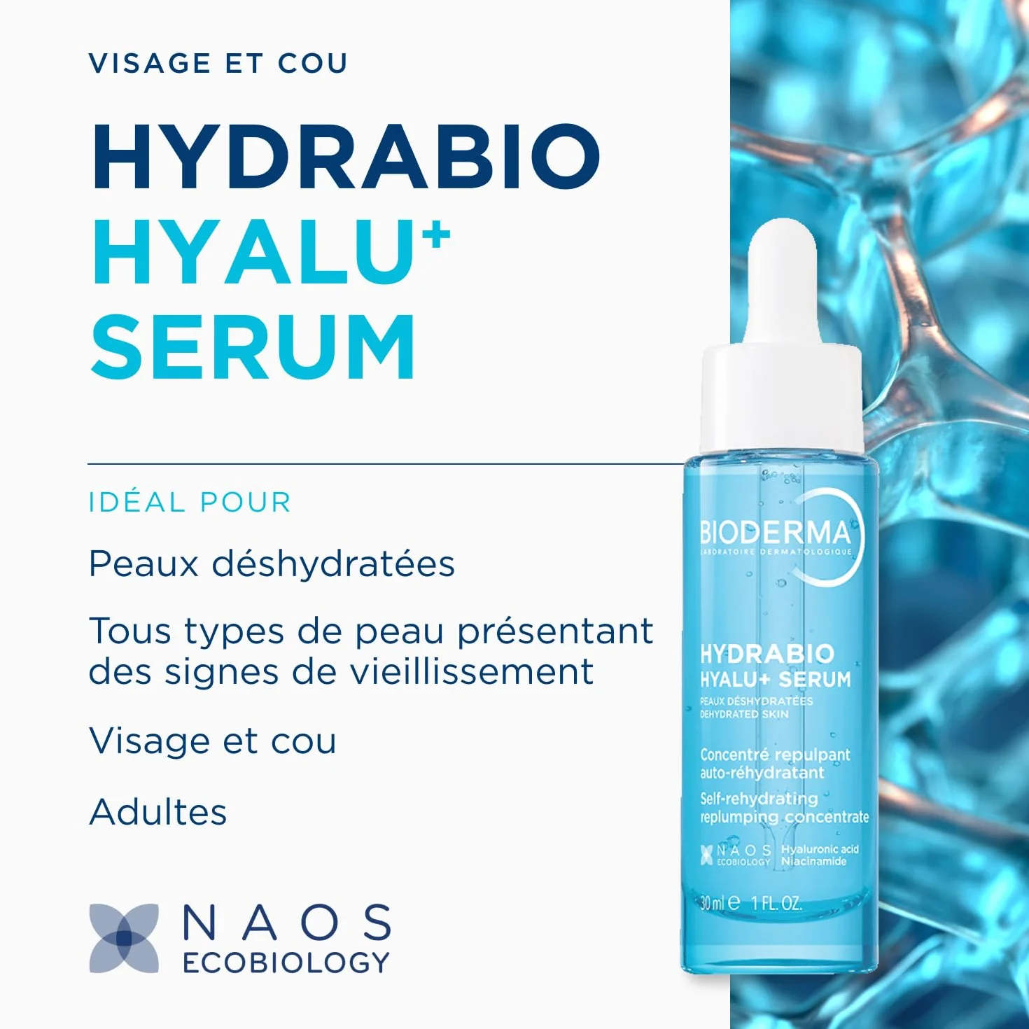 BIODERMA Hydrabio Hyalu+ Sérum auto-réhydratant et repulpant - Réduit les signes visibles du vieillissement - Tous types de peau - Flacon 30 ml