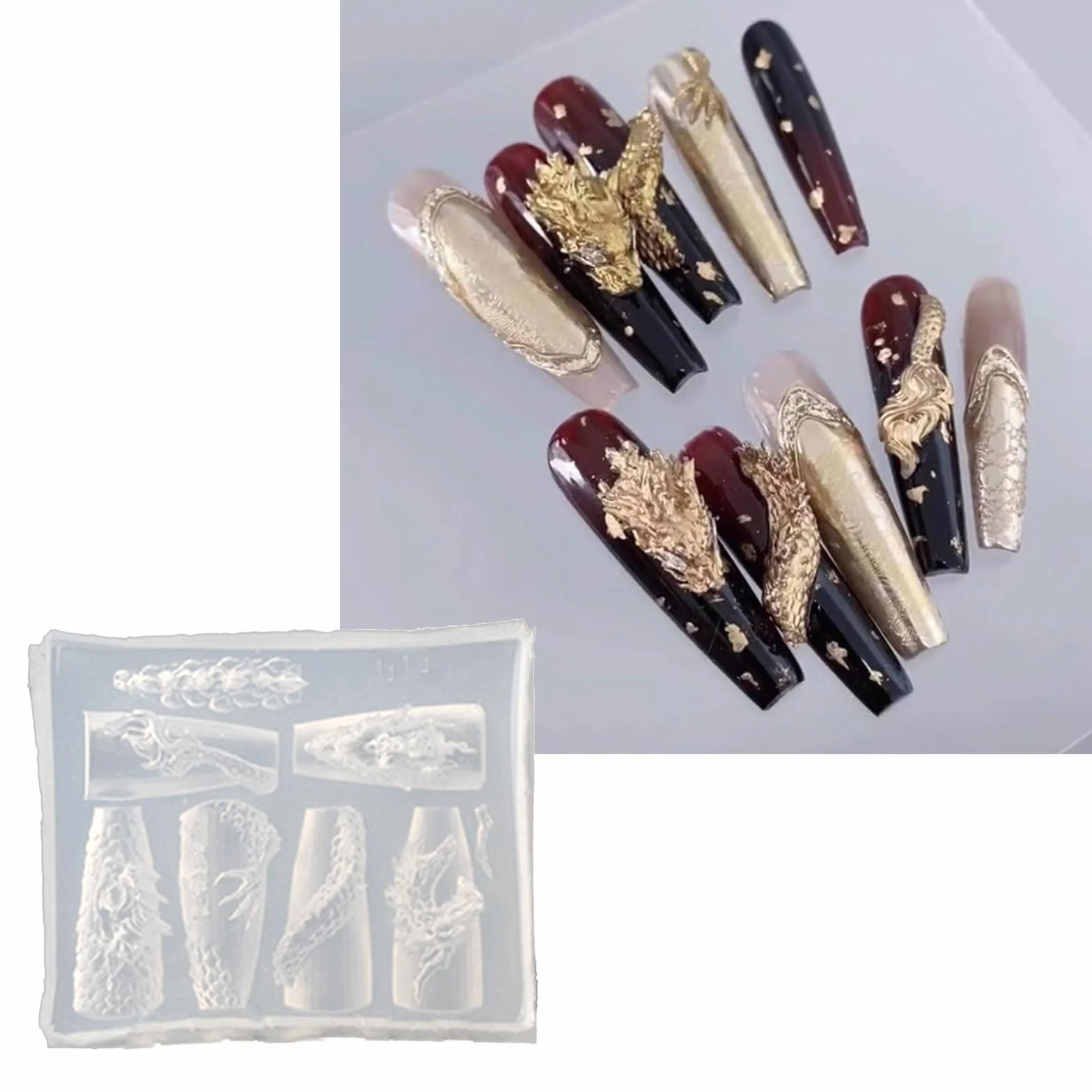 Moules en silicone pour nail art, motif dragon 3D, sculpture ongles