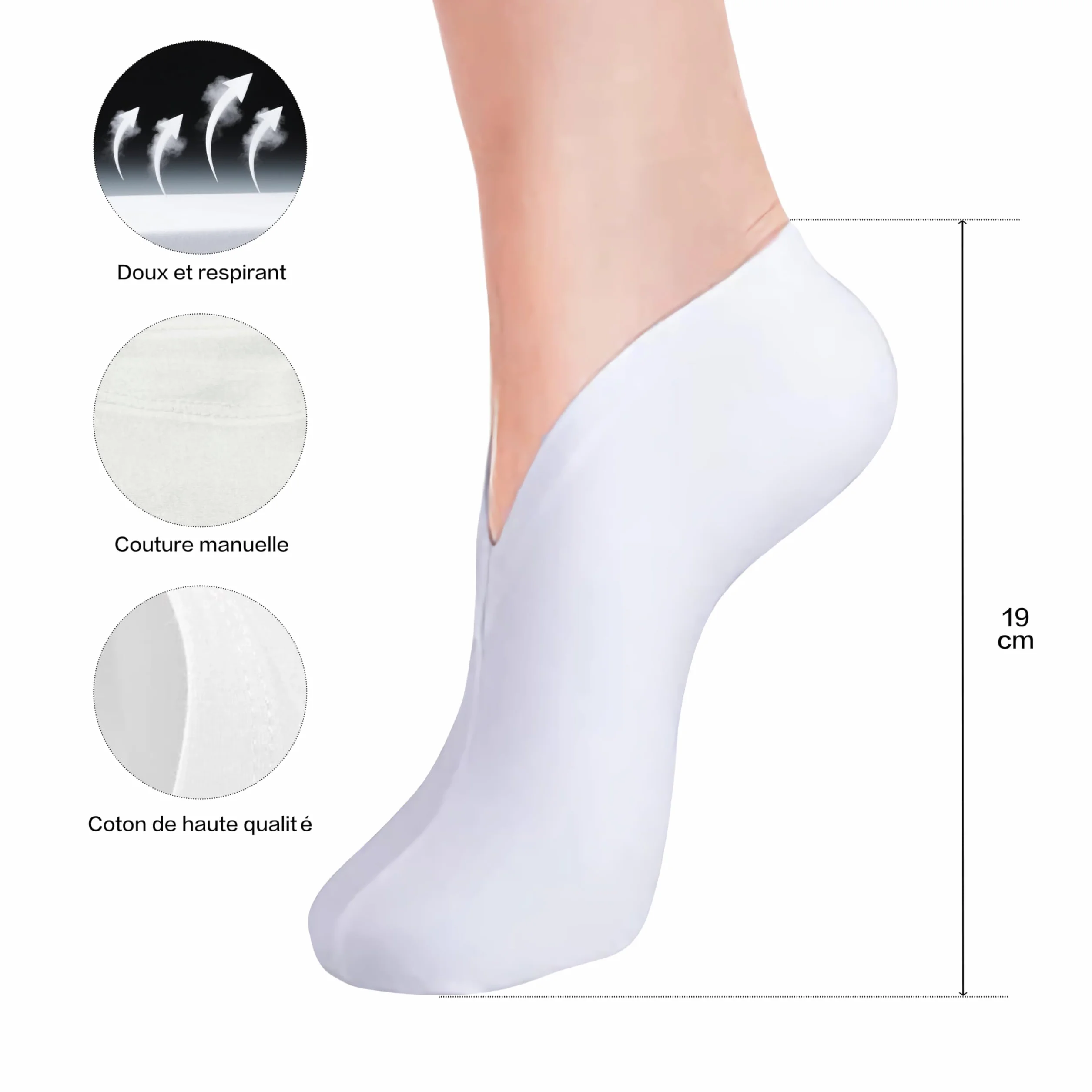 Chaussettes de nuit hydratantes cosmétiques lot de 3 paires homme femme blanc rose bleu ciel