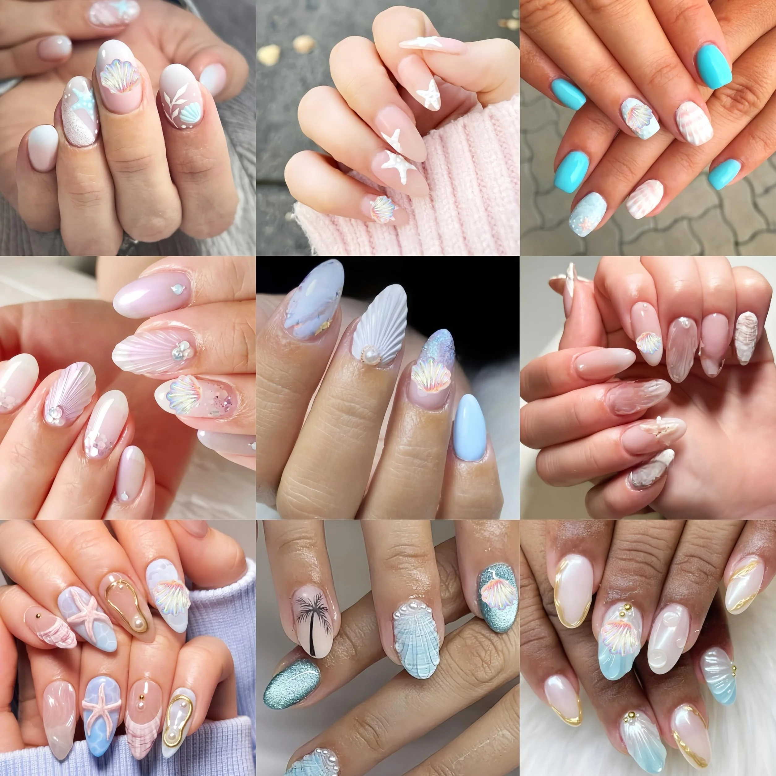 Nail Art Coquillages d'été 3D Charms d'Ongles Série Océan Accessoires Nail Art pour Femme Manucure DIY