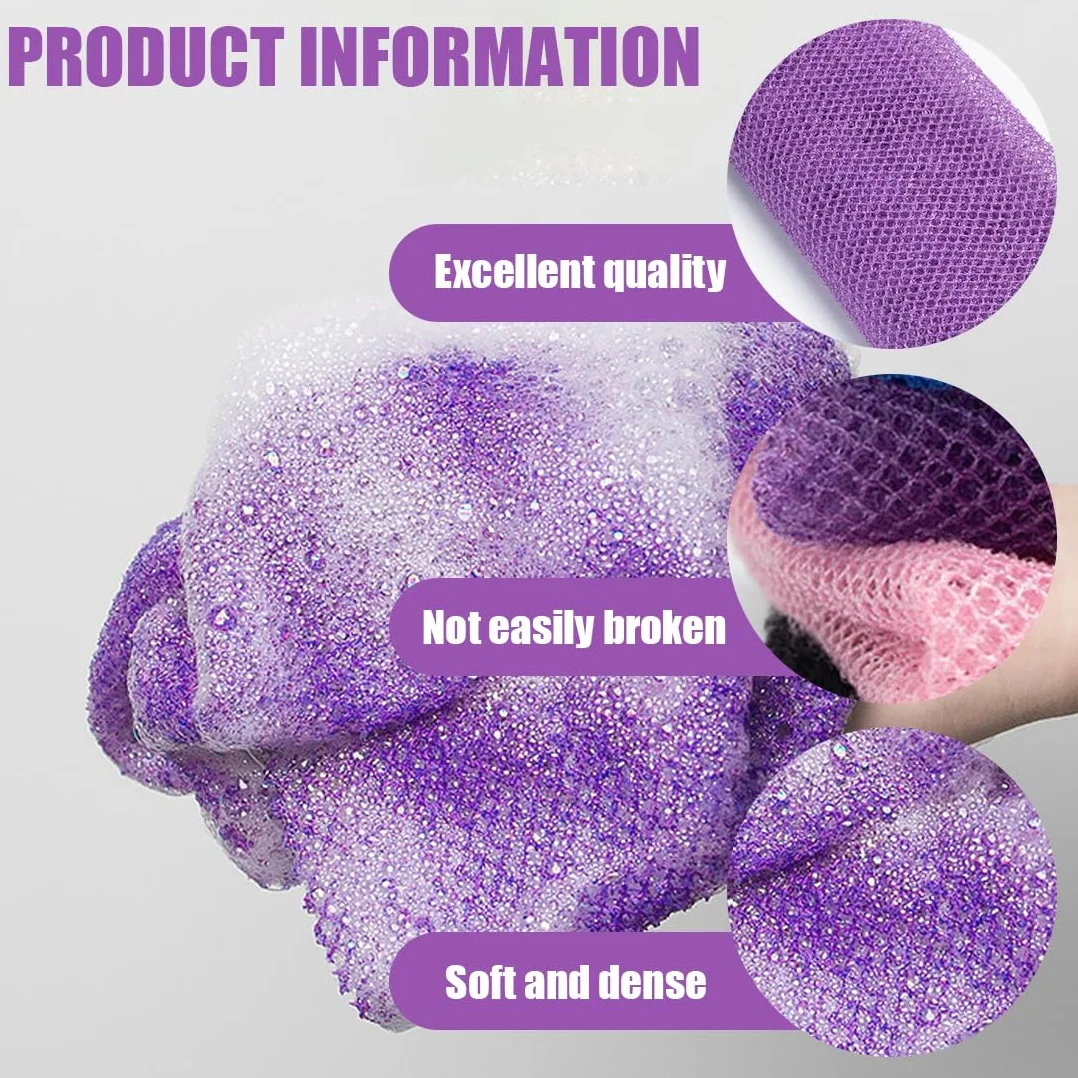 Filets Exfoliants pour le Corps 2 Pièces Éponge Douche Nylon Maille 20x65cm Rose et Violet