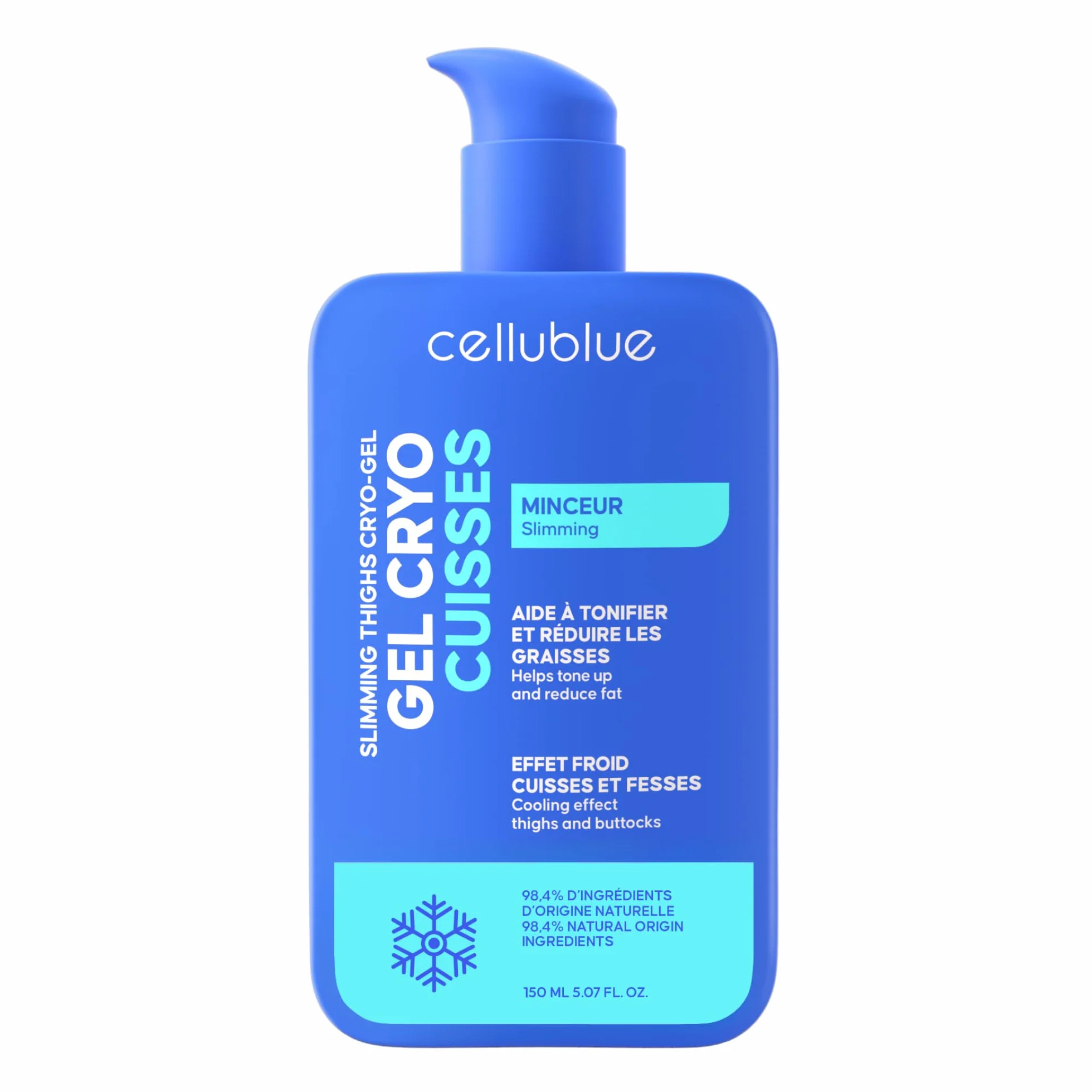 Gel Minceur Cryo Cuisses Cellublue – Effet froid intense – Action ciblée pour des cuisses affinées, résultats rapides – Marque experte depuis 12 ans (150 ml)