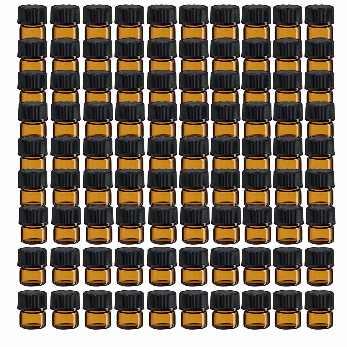 Bouteilles en verre d'huile essentielle d'ambre de 100 pièces avec réducteurs d'orifice et bouchons pour mélange d'huile, parfum, produit chimique de laboratoire
