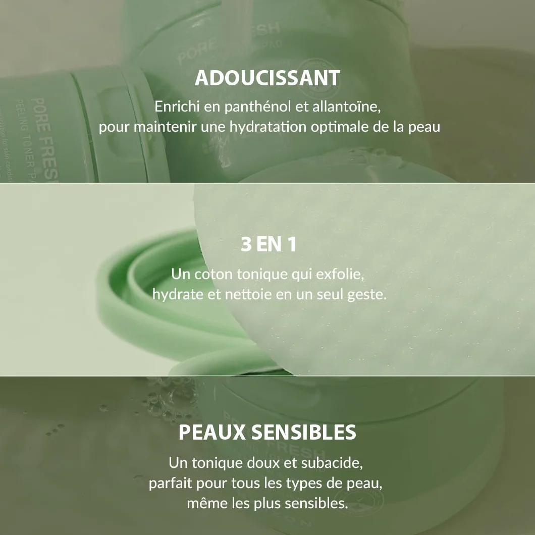MIZON PORE FRESH PEELING TONER PAD (x60) AHA BHA PHA Soin coréen Exfoliant Apaisant Rétrécit les pores Peaux sensibles