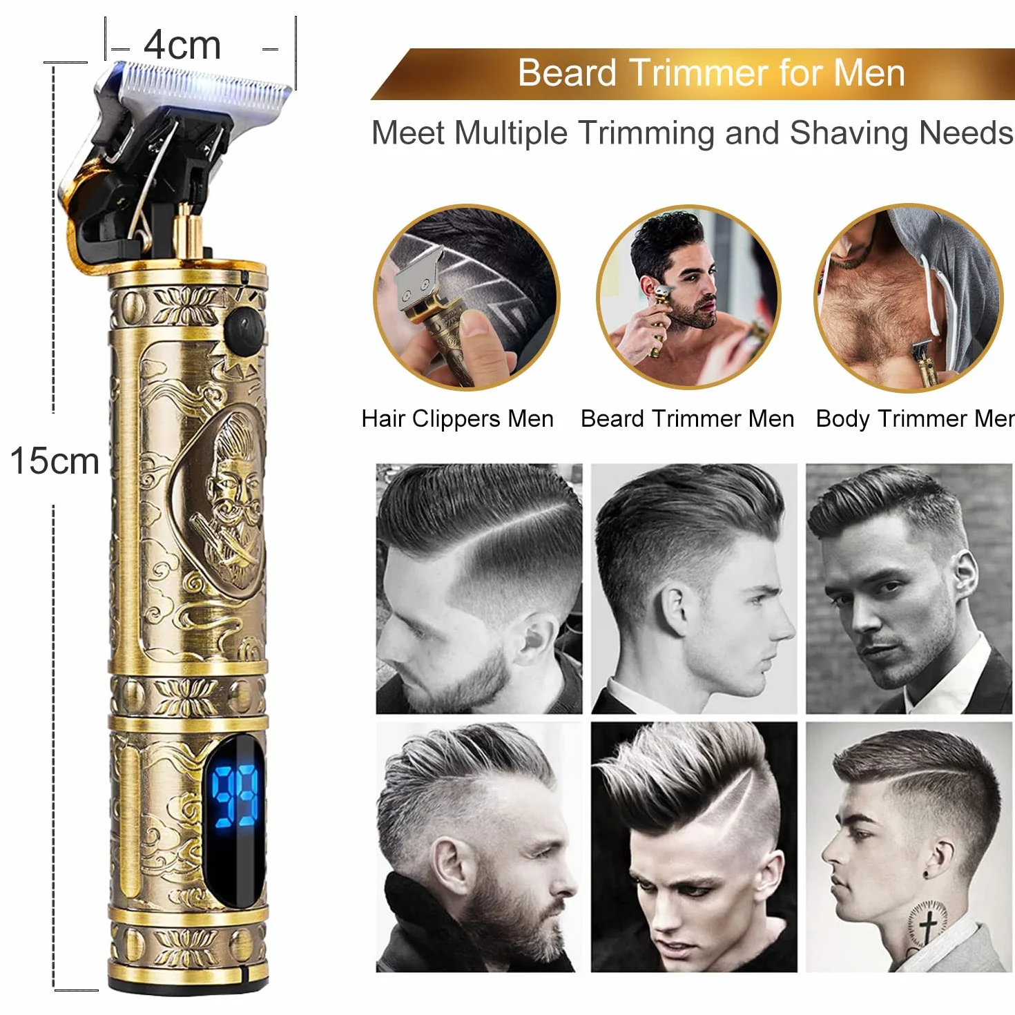 Tondeuse Barbe Homme,Professionnelle Tondeuse Cheveux,Rasoir Electriques Rechargeable Brostyle,Afficheur LED,T-blade Tondeuse Finition pour Coupe et Contours Barbe,Famille&Homme&Salon Cadeau