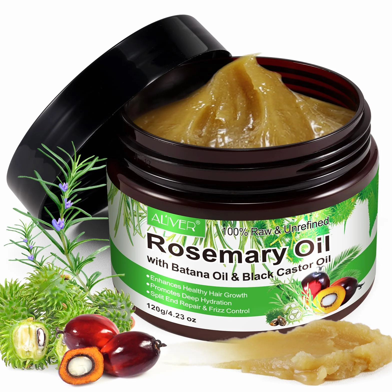Huile Essentielle de Romarin, Batana & Ricin Noir 3 en 1 Solide pour Croissance des Cheveux