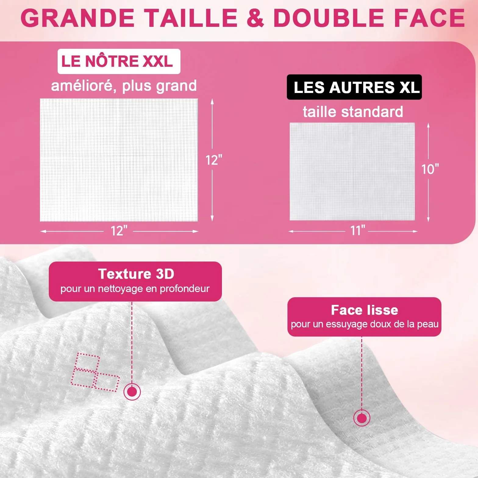 FACEMADE Serviettes Visage XXL 60 Unités 100% Biobasées Jetables Peaux Sensibles