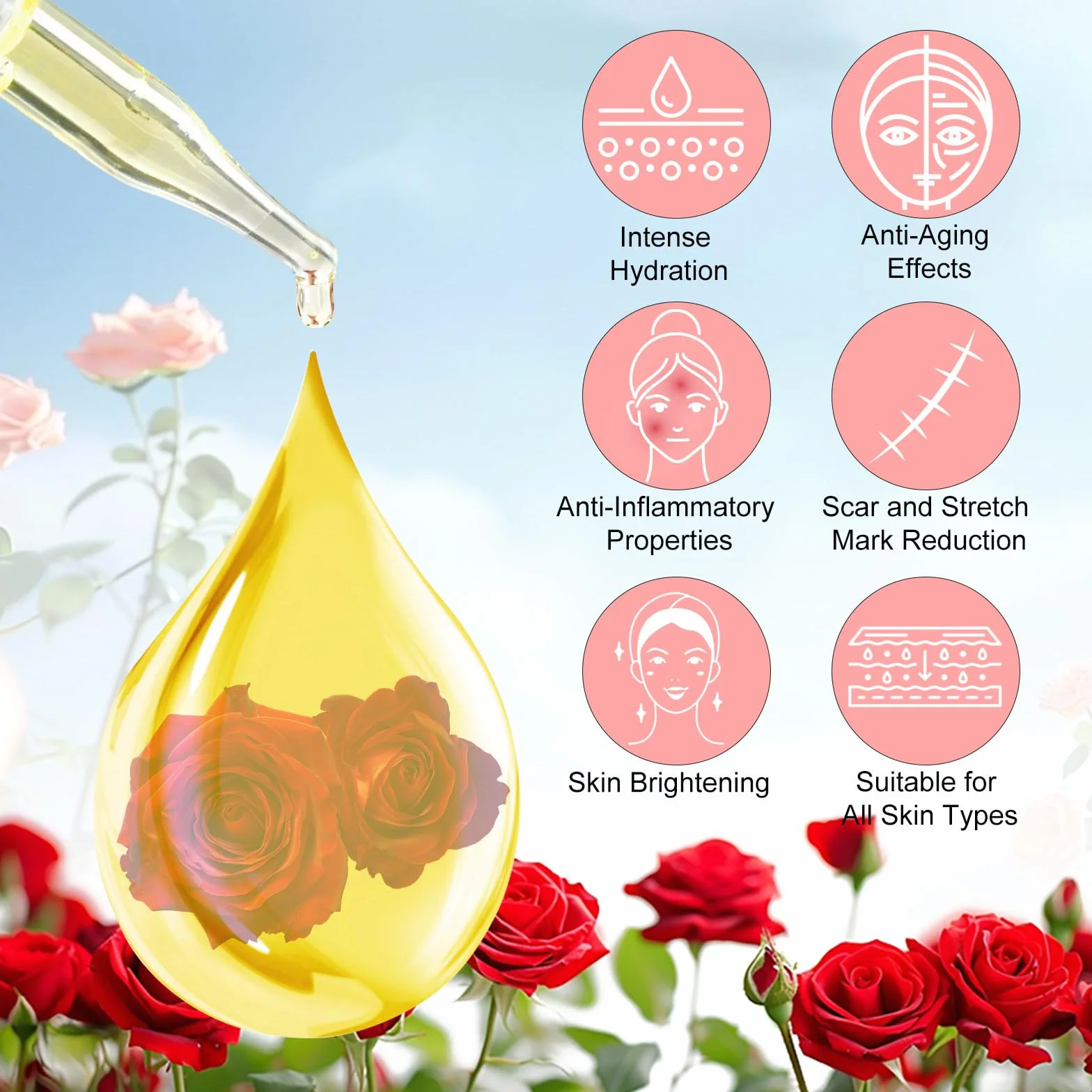 Huile de vitamine E 60ml, huile de rose naturelle pour peau, visage, cheveux et cuticules (2 bouteilles)