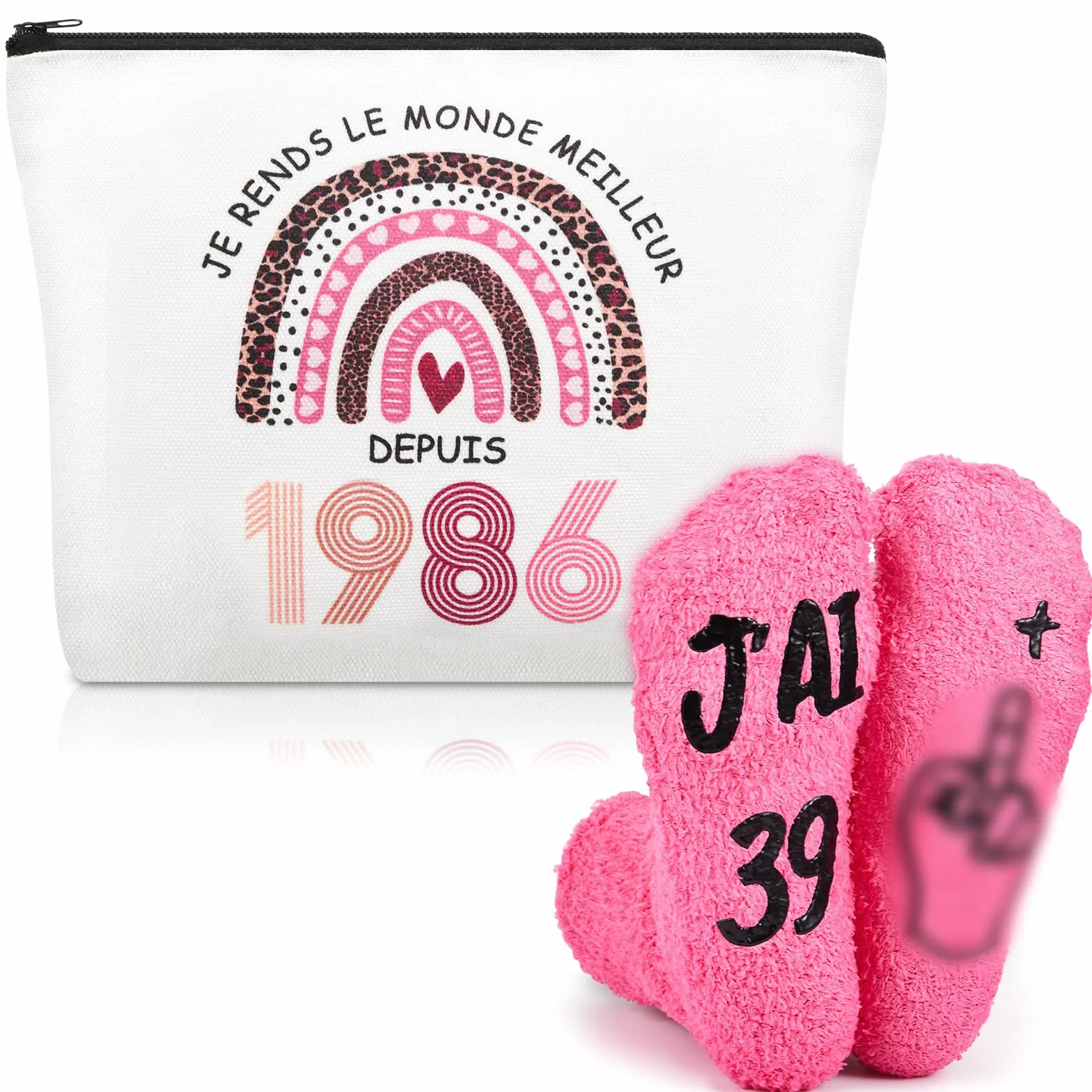 Cadeau Anniversaire Femme 40 Ans - Trousse Maquillage & Chaussettes 1986, Idée Cadeau Originale Humour Femme Née en 1986, Set Accessoire 40e Anniversaire