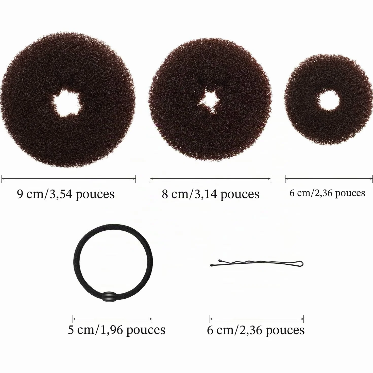 9 Pièces Donut Bun Maker Fabricant de Chignon de Cheveux Ensemble de Bun Maker Chignon de Style Anneau avec 12 Pièces Bandes Élastiques Cheveux et 32 Pièces Épingles à Cheveux (Noir, Marron, Beige)