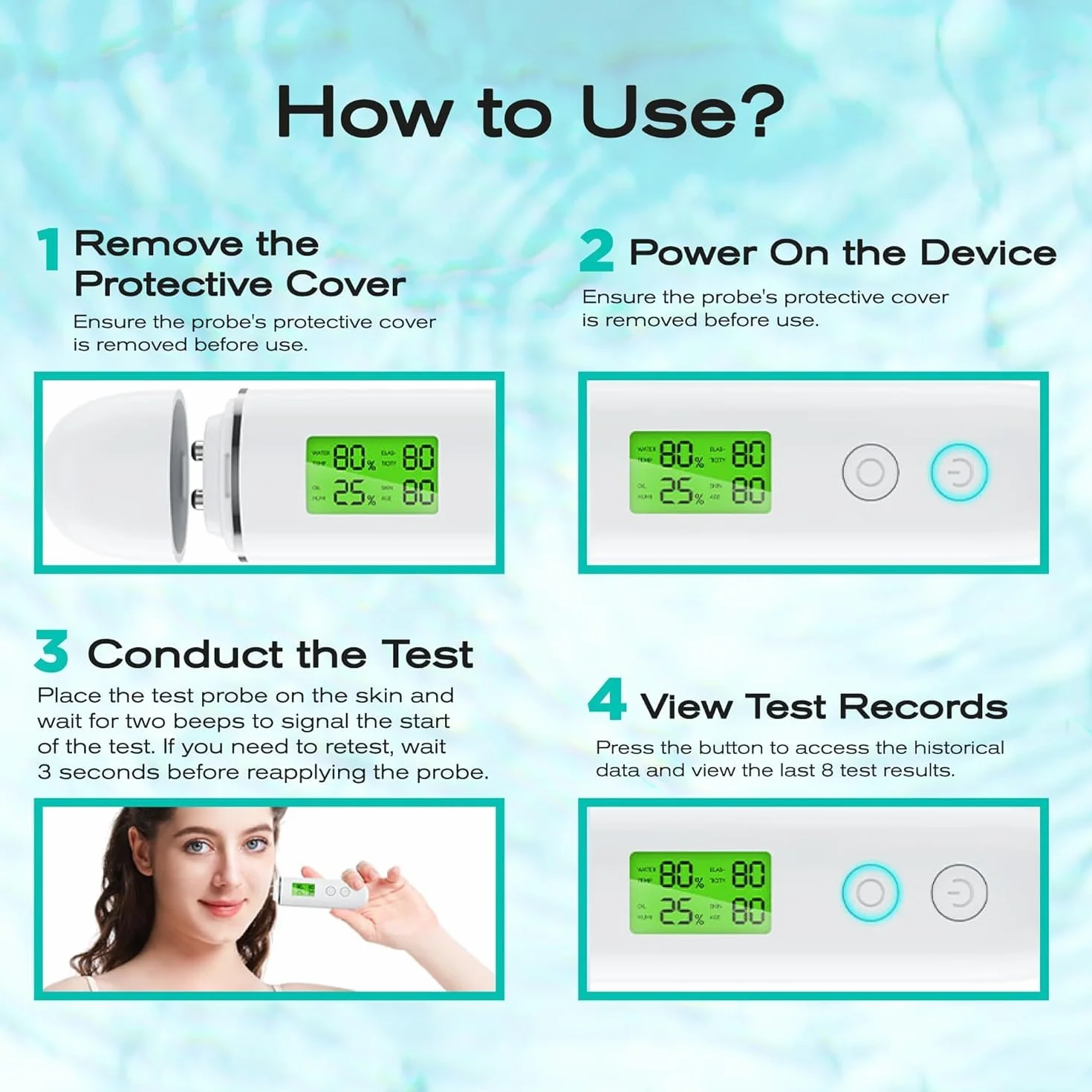 Moniteur d'hydratation, compteur d'hydratation de la peau, moniteur d'hydratation de la peau, moniteur d'huile du visage analyseur d'hydratation de la peau avec écran LCD numérique pour salon de