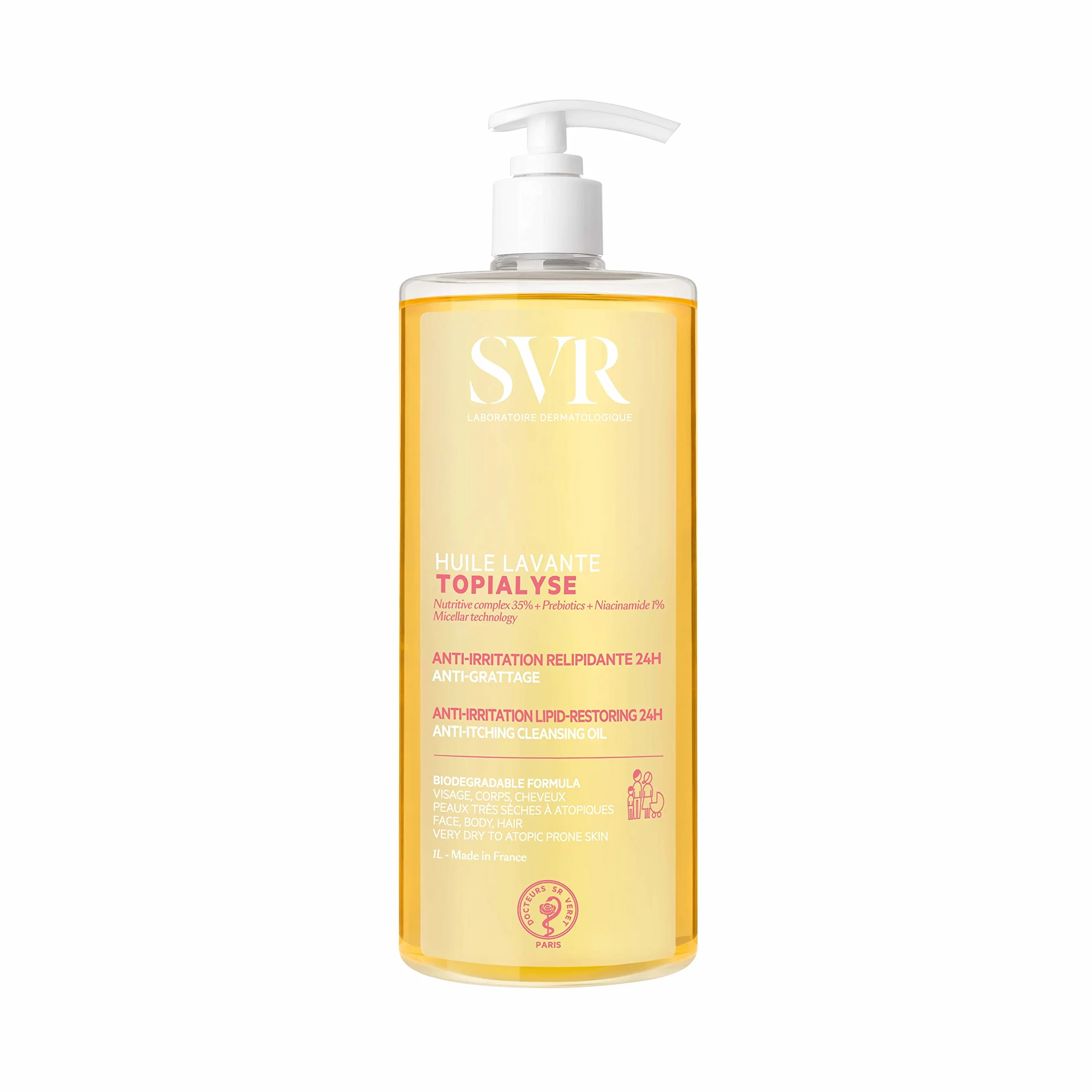 SVR Topialyse Huile Lavante 1000 ml - Huile nettoyante relipidante anti-grattage 24H pour peaux sèches à atopiques