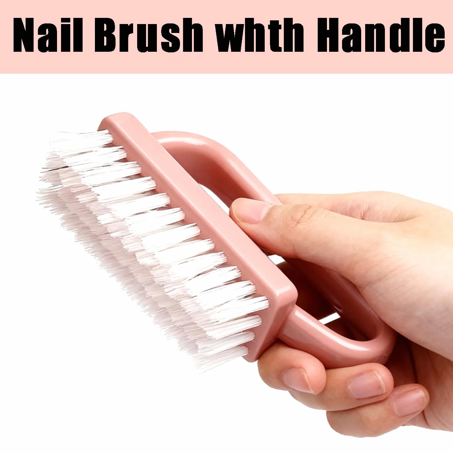 Brosse à Ongles 3 Pièces Poignée Plastique Nettoyage Ongles Quotidien Pinceau Nail Art Rose