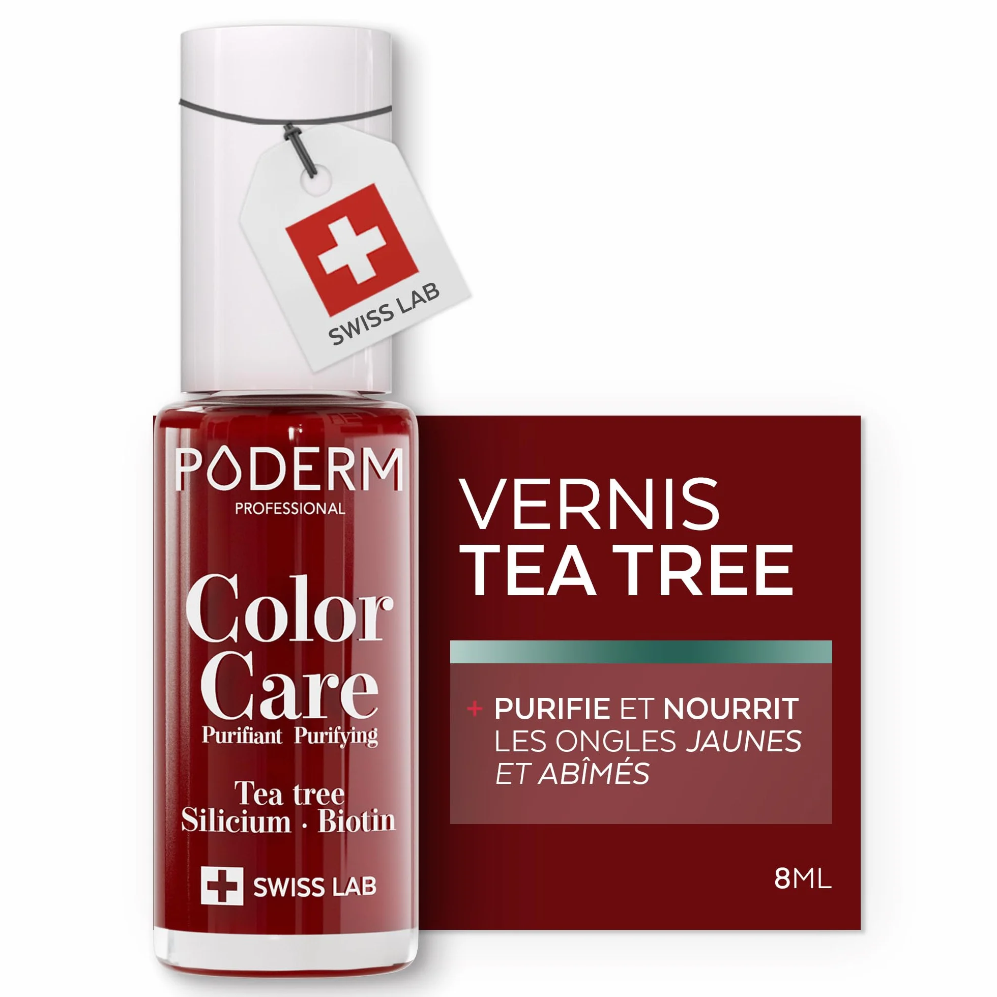 PODERM Vernis Soin au Tea Tree 8ML - Purifie et Nourrit les Ongles Jaunes
