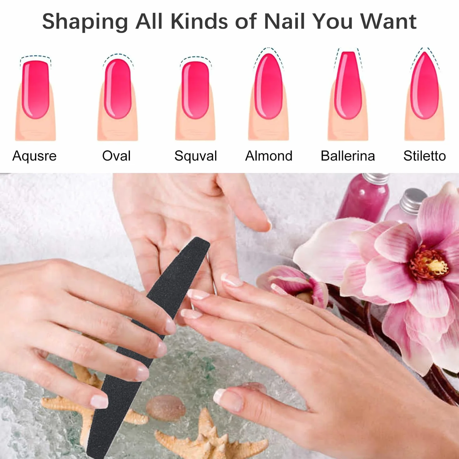 Lot de 10 Limes à Ongles 100/180 Double Face Lavable Professionnelles pour Manucure (Noir)