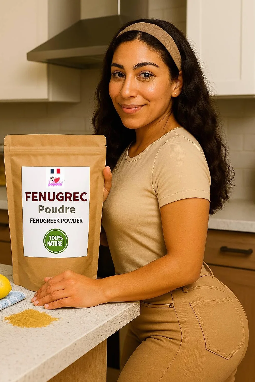 Poudre de Fenugrec 100% Naturelle - Fenugrec Moulu Premium Français pour Grossir le Fessier, Développer les Hanches et Galber la Poitrine - Volume & Fermeté du Corps - 100 g -I Love My Popotin