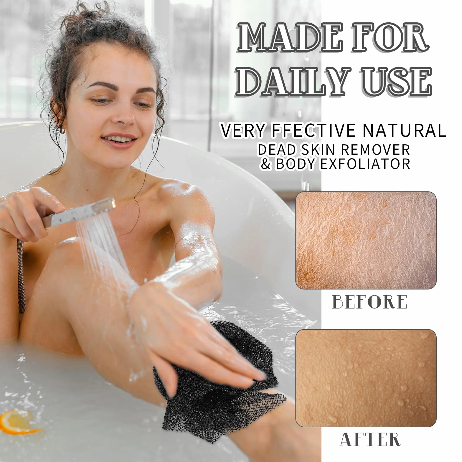 Éponge de bain africaine exfoliante longue pour le corps - Noir