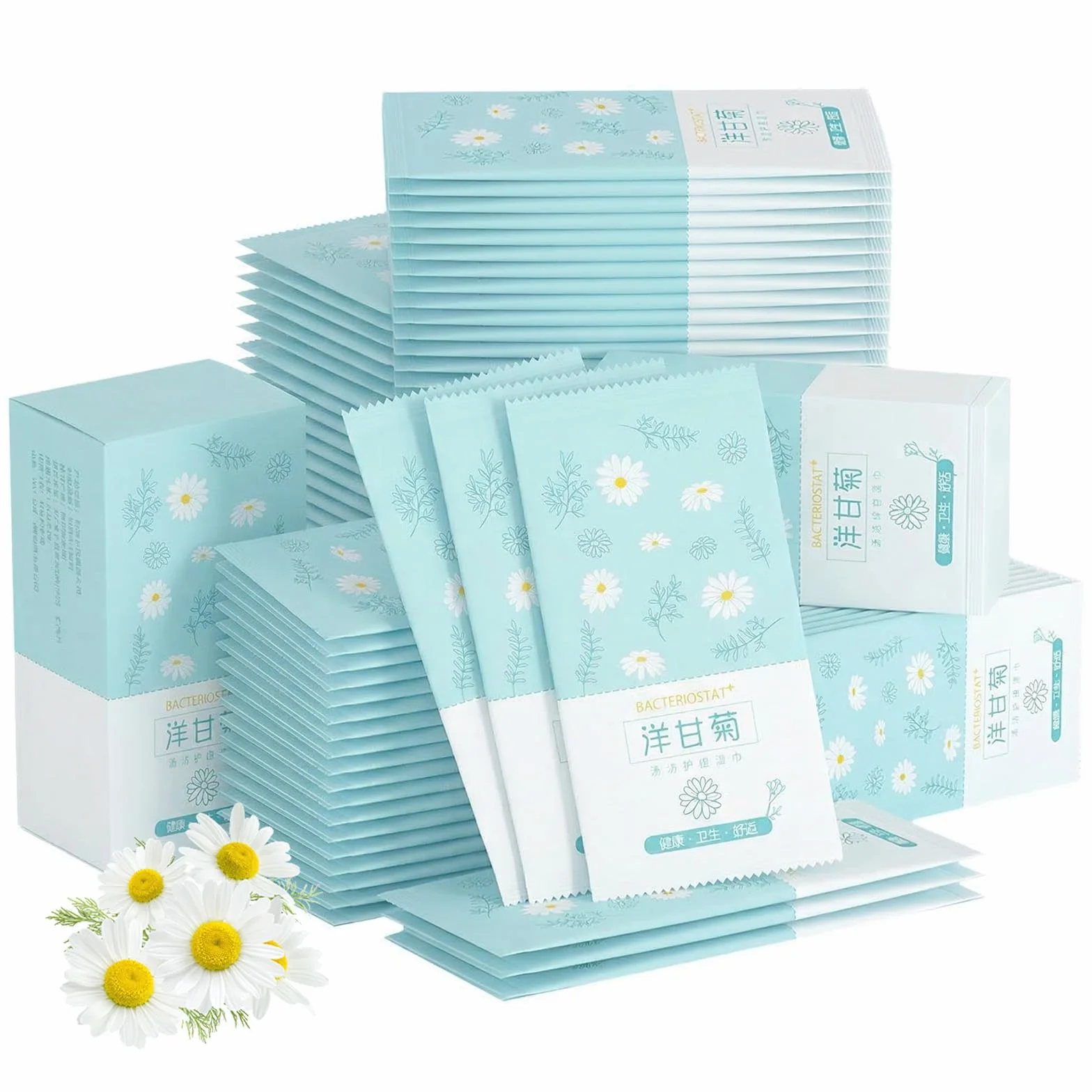Lingettes Nettoyantes Corps 50 Pièces Emballé Individuellement Jetables Désinfectantes Camomille Aloès