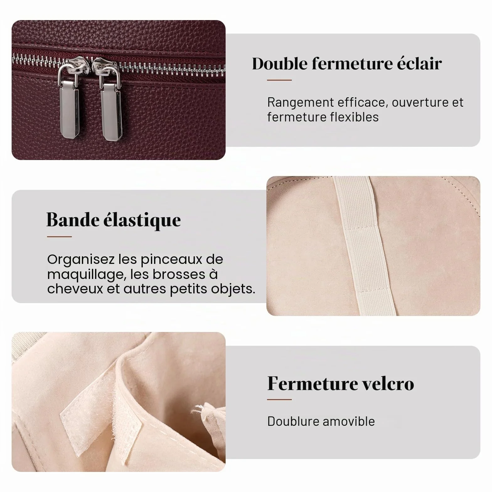 Trousse de Maquillage Femmes Sac Cuir Voyage Rigide avec Compartiments Poignée