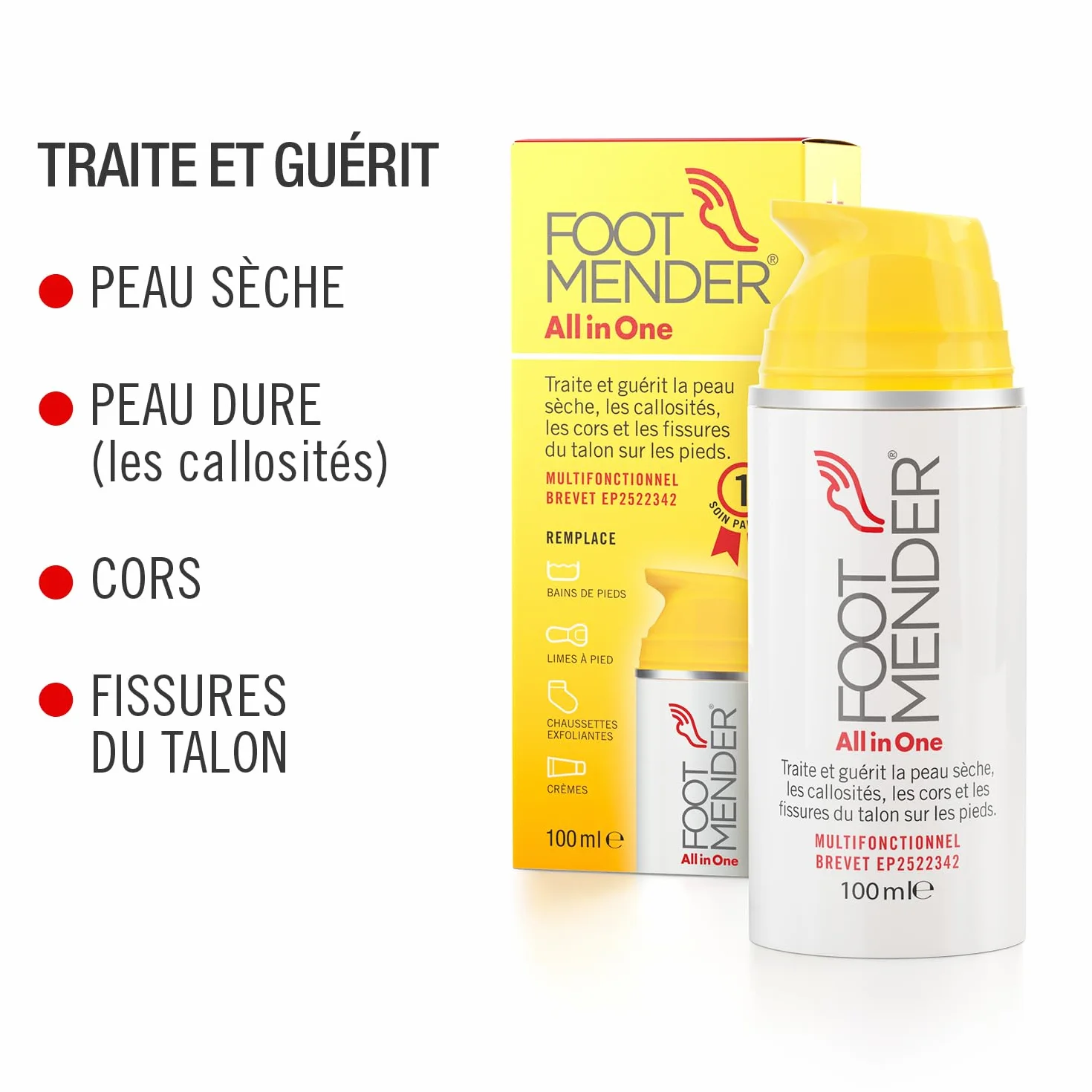 Footmender All in One Traite et Guérit les Pieds Secs, Peau Dure, Cors et Talons Fissurés 100 ml