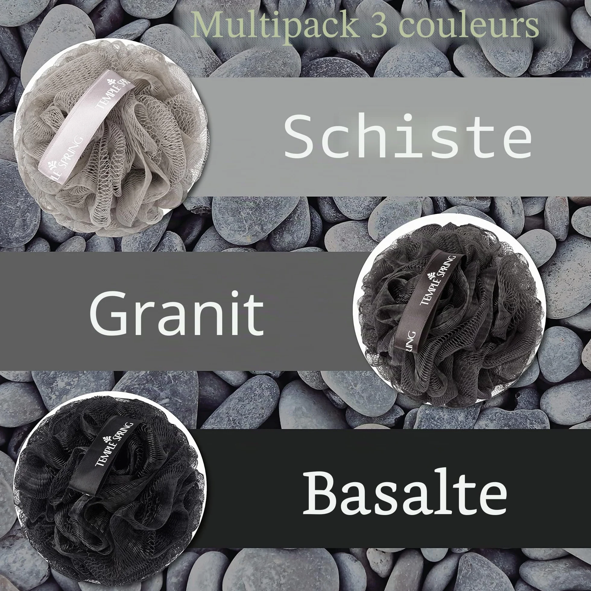 Fleur de Douche Recyclées Loofah Gommage Corps Eponge Exfoliante Luffa Djampe Gris