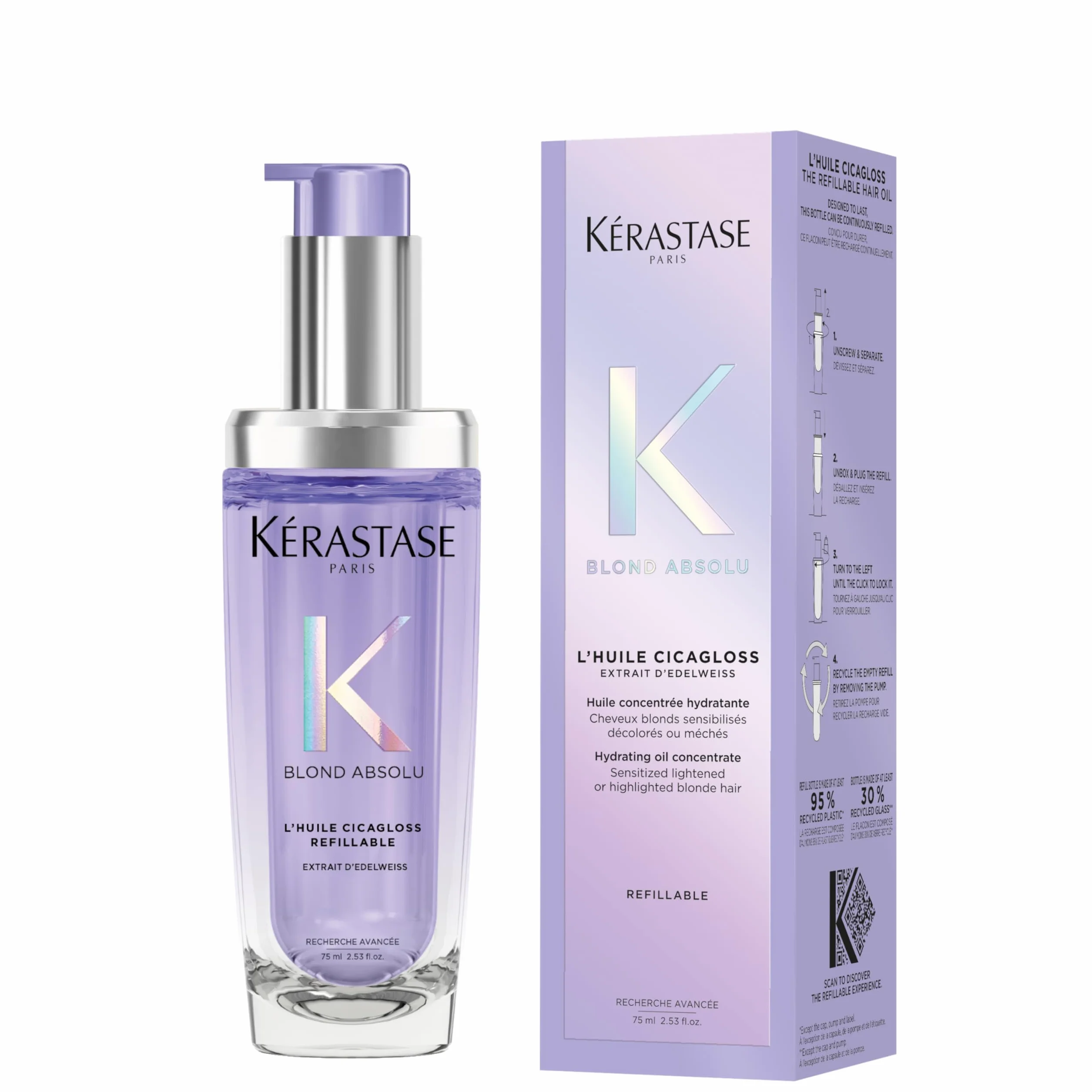 KÉRASTASE Blond Absolu L'Huile Cicagloss Rechargeable Huile Capillaire Brillance Multi-Usage Soin Thermo-Protecteur Sans Rinçage Cheveux Blonds