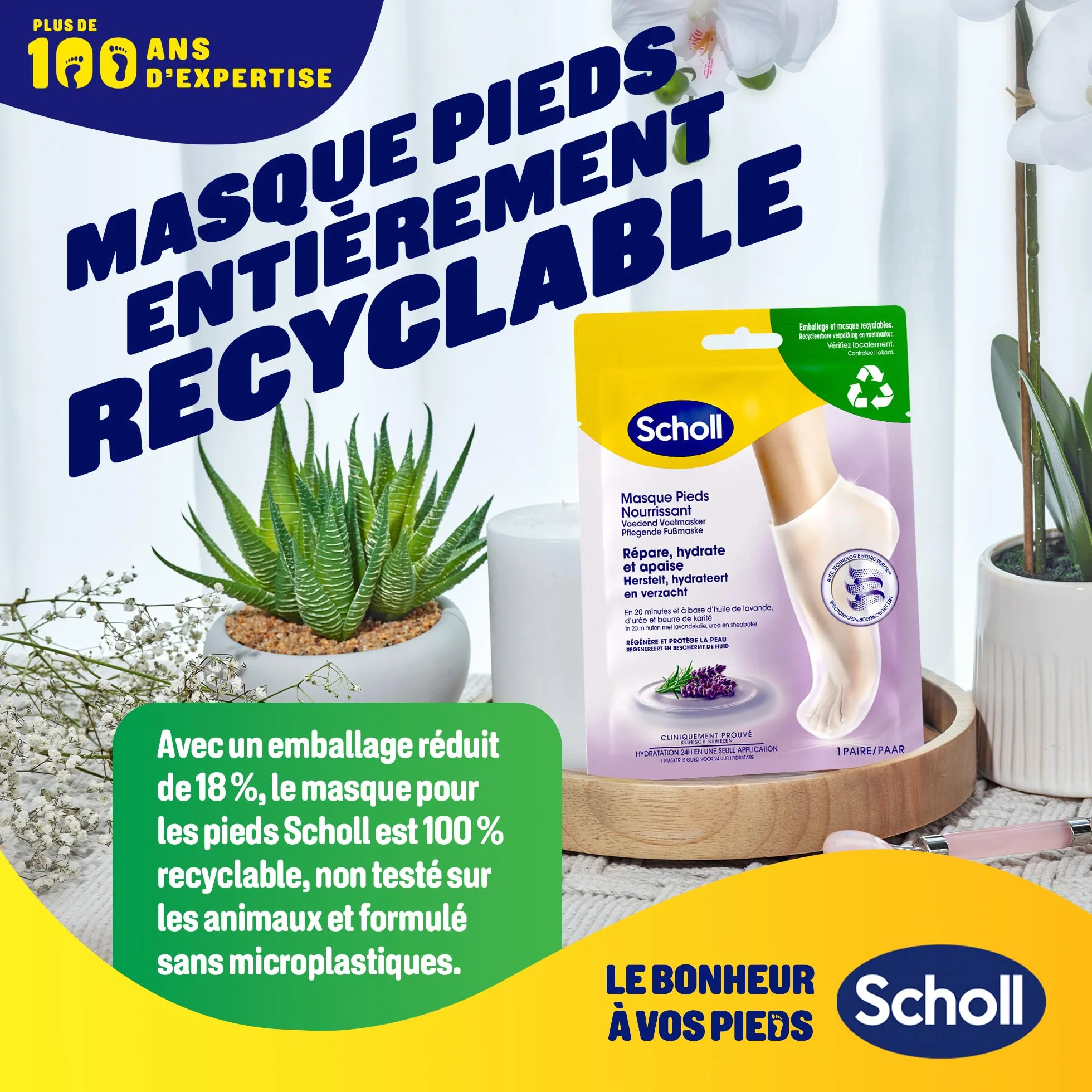 Scholl Masque Pieds Lavande Peaux Sèches - Chaussettes Soin Hydratantes 20 Minutes - 1 Paire