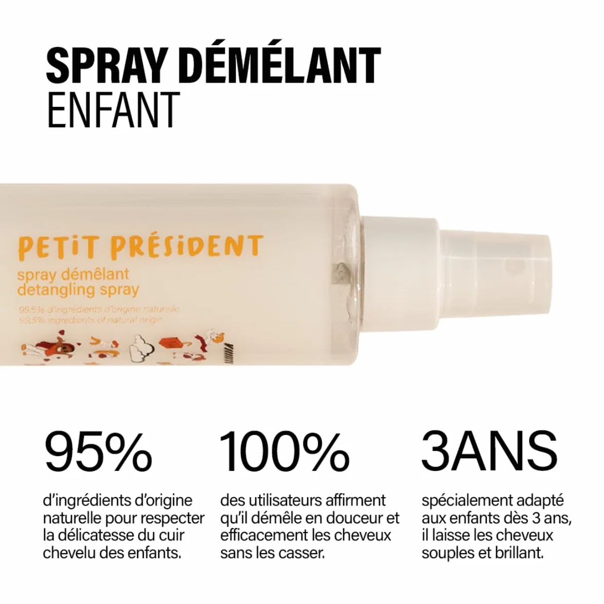 Madame La Présidente Petit Président Spray Démêlant Enfant 97% Ingrédients Naturels Aloe Vera Beurre de Karité 200 ml