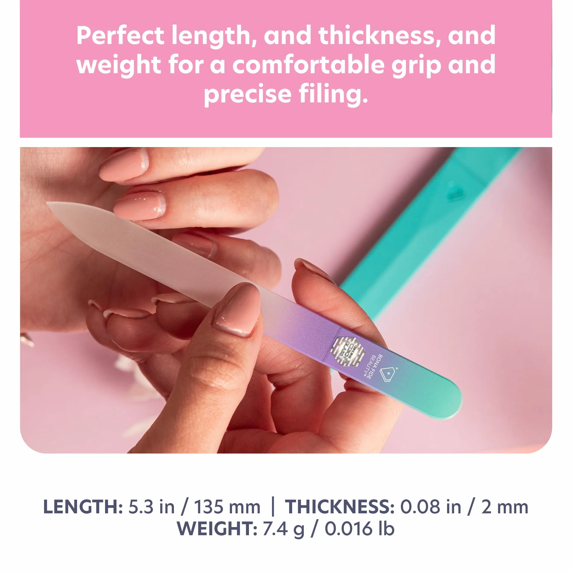 Lime à Ongles en Verre Premium Bona Fide Beauty - Verre Tchèque pour Ongles Naturels, Finition Lisse